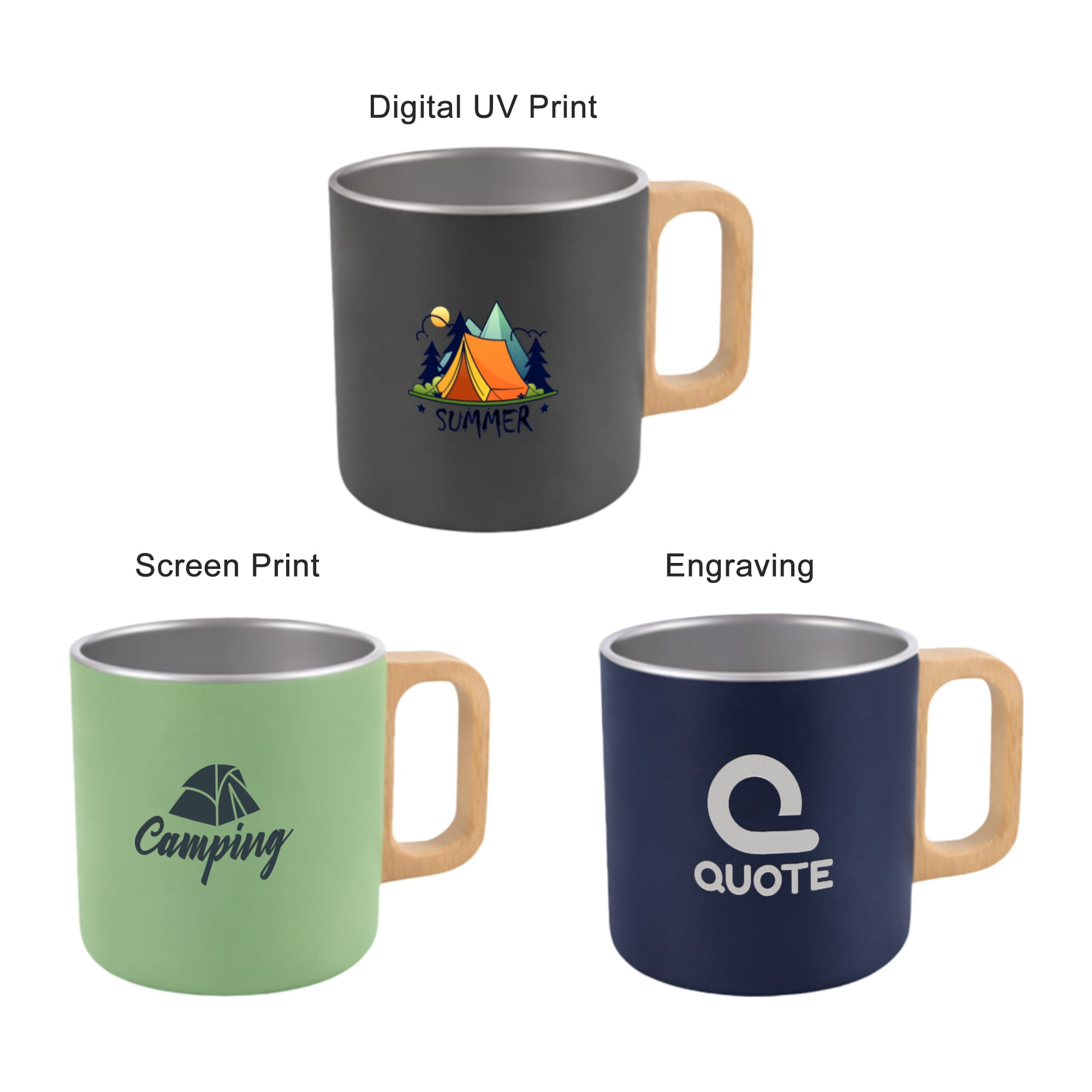 400ML Stainless Steel Insulated Mug with Wooden Handle