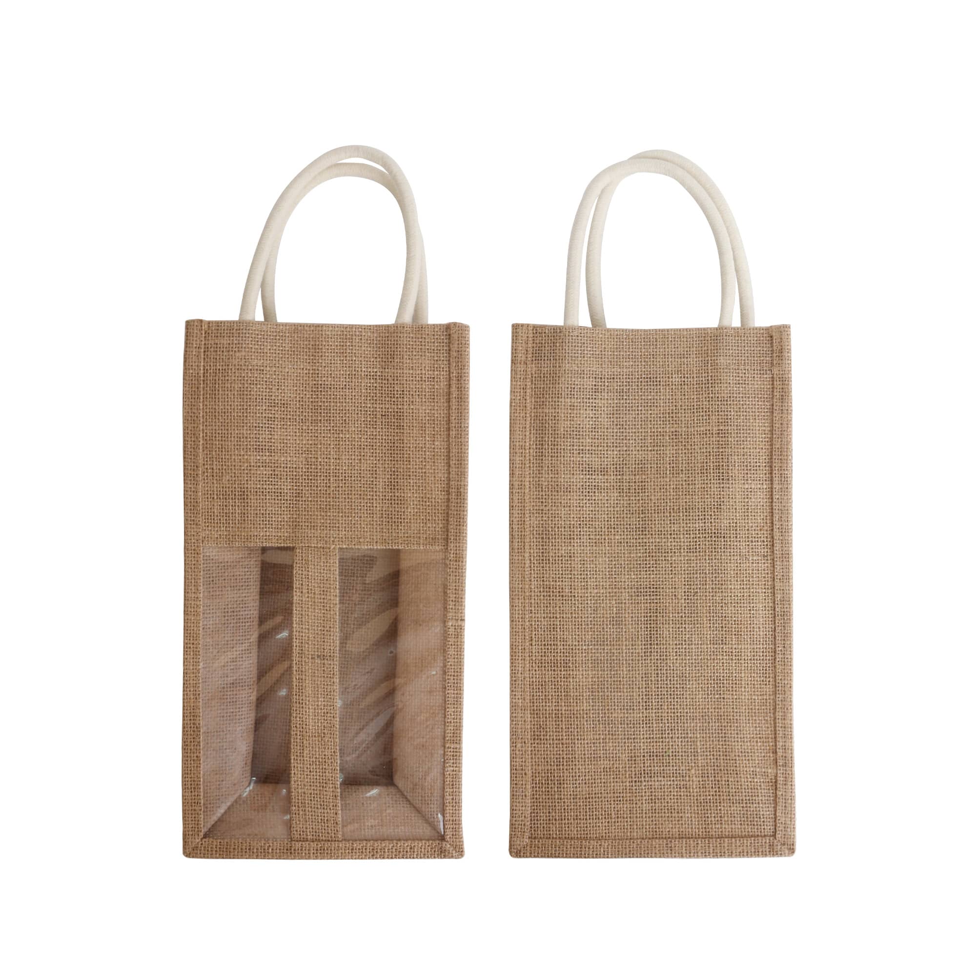 Jute Double Wine Carrier with Window