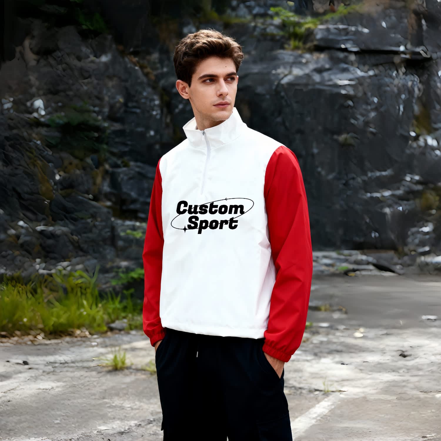 Unisex 100% Polyester 2-Layer 1/4 Zip Stand-up Collar Windbreaker