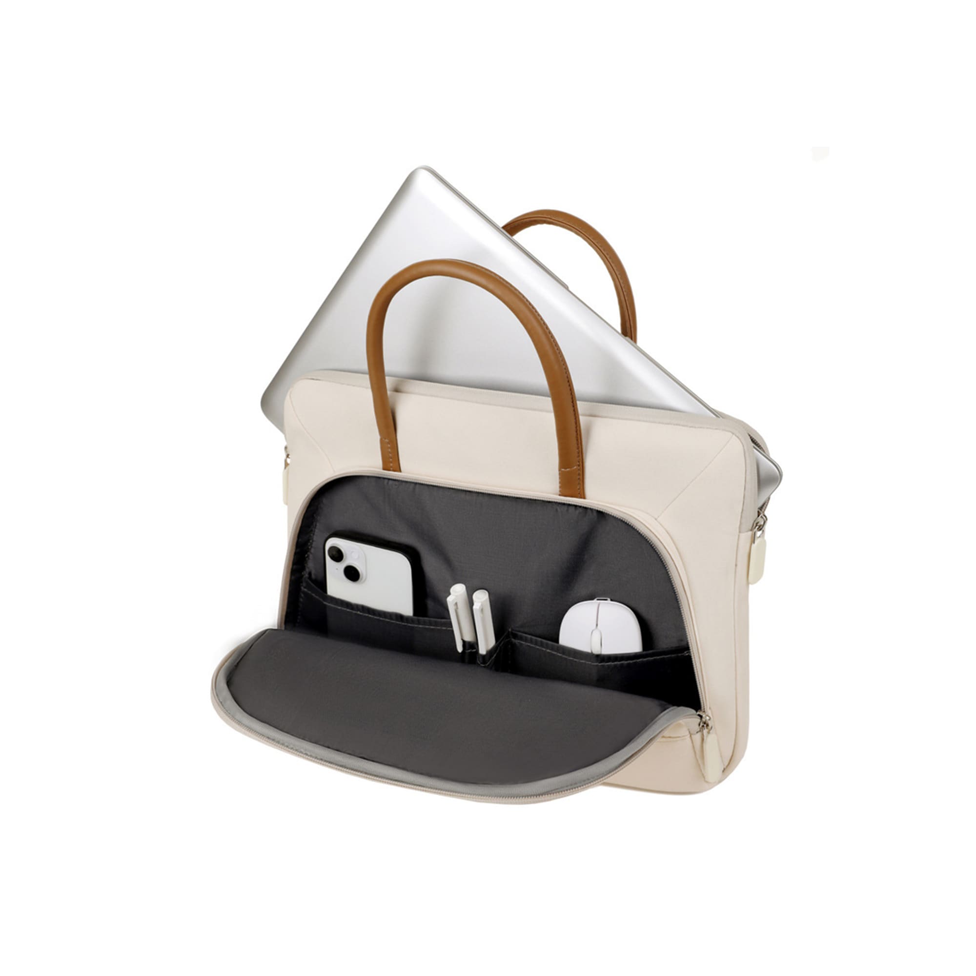 PU Handle Laptop Bag with Zippered Outer Pocket