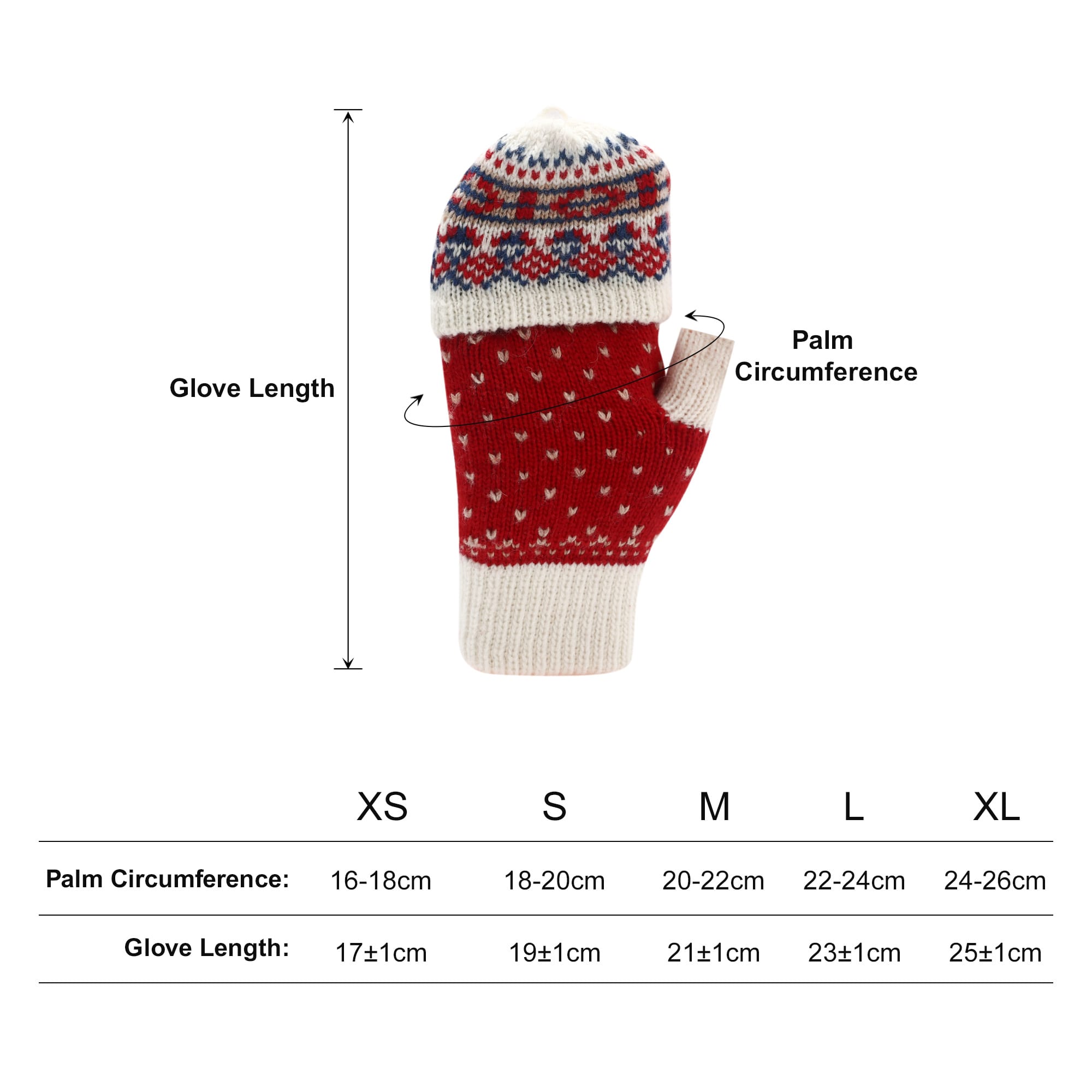 Adults Jacquard Fingerless Gloves with Flip Cover