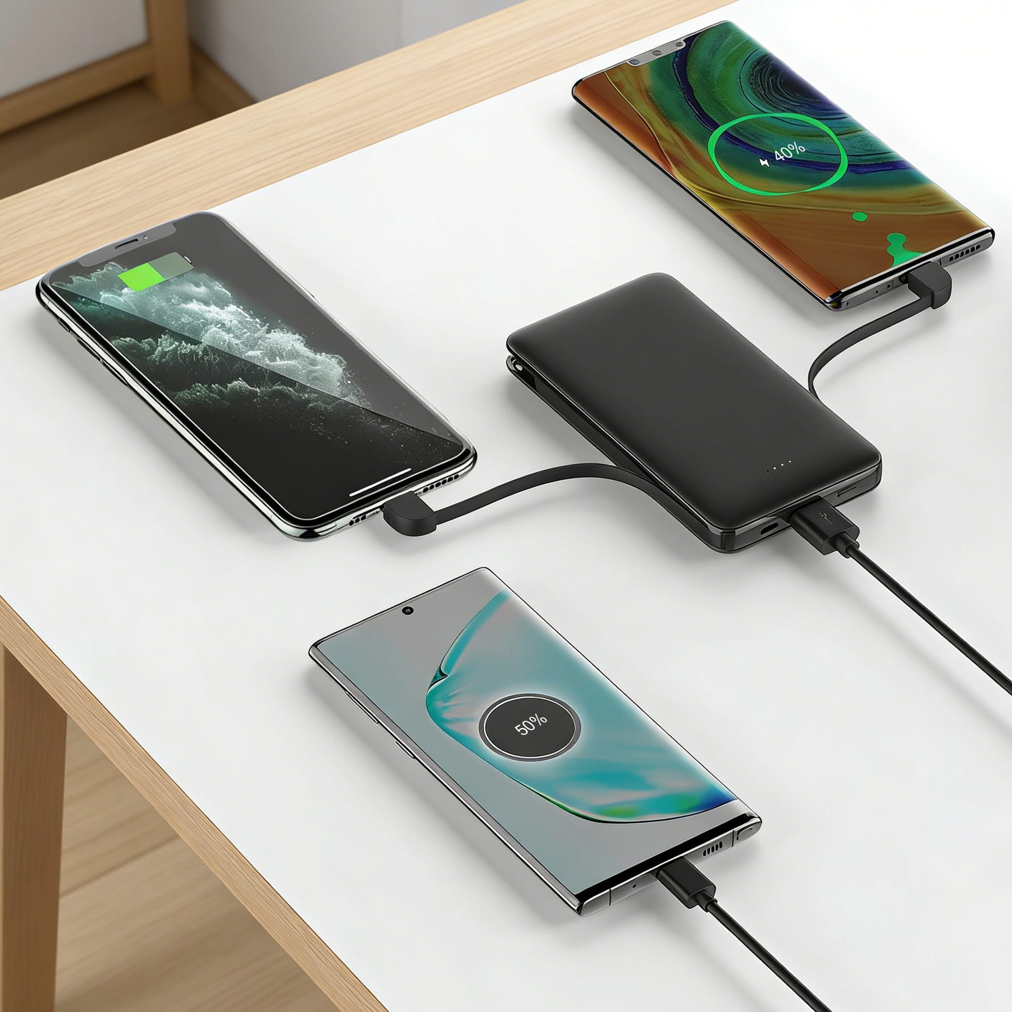 5000mAh Slim Power Bank with Charging Cable