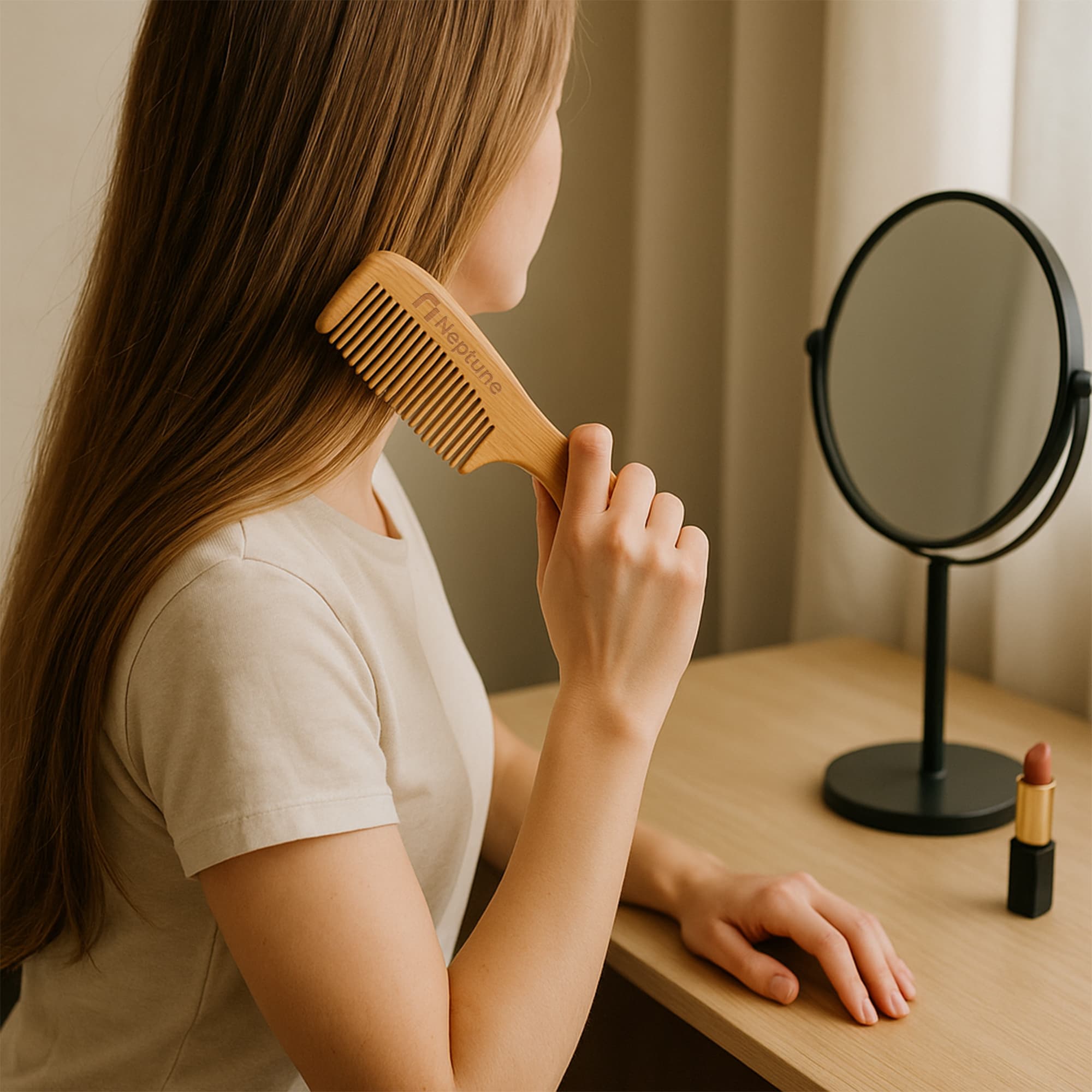 Natural Bamboo Comb With Handle