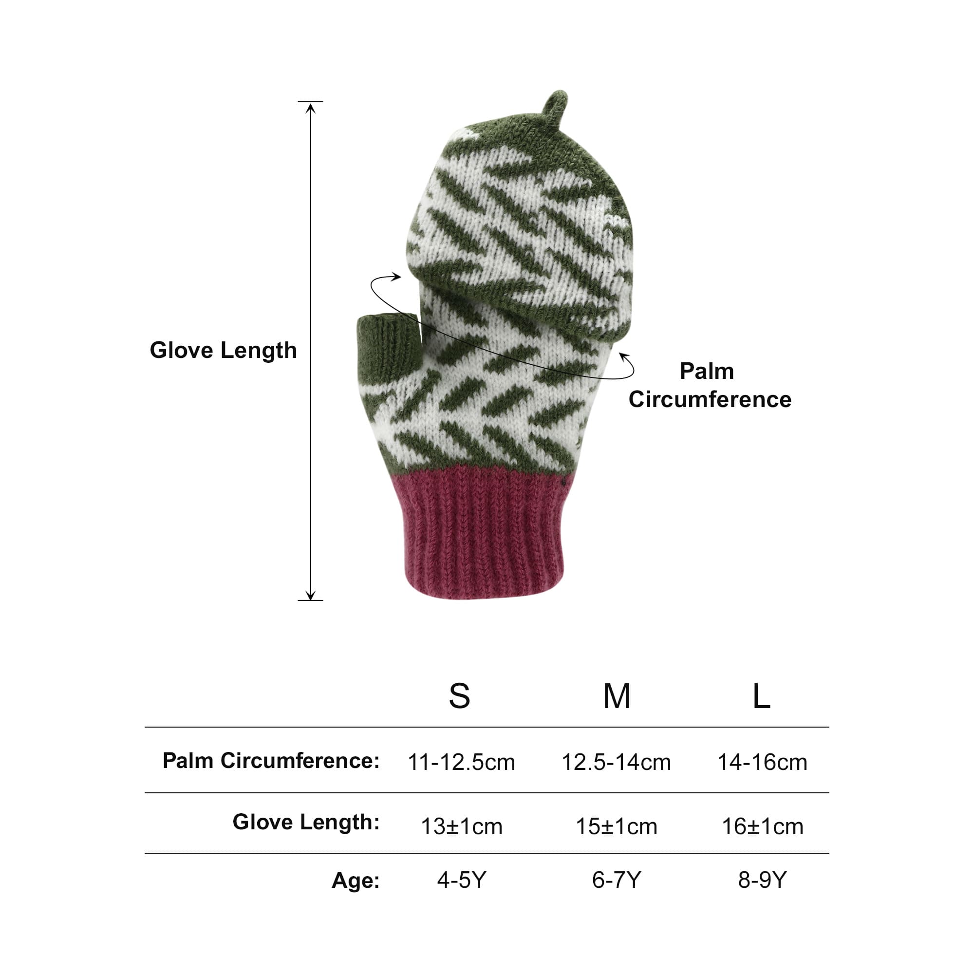Kids Jacquard Fingerless Gloves with Flip Cover