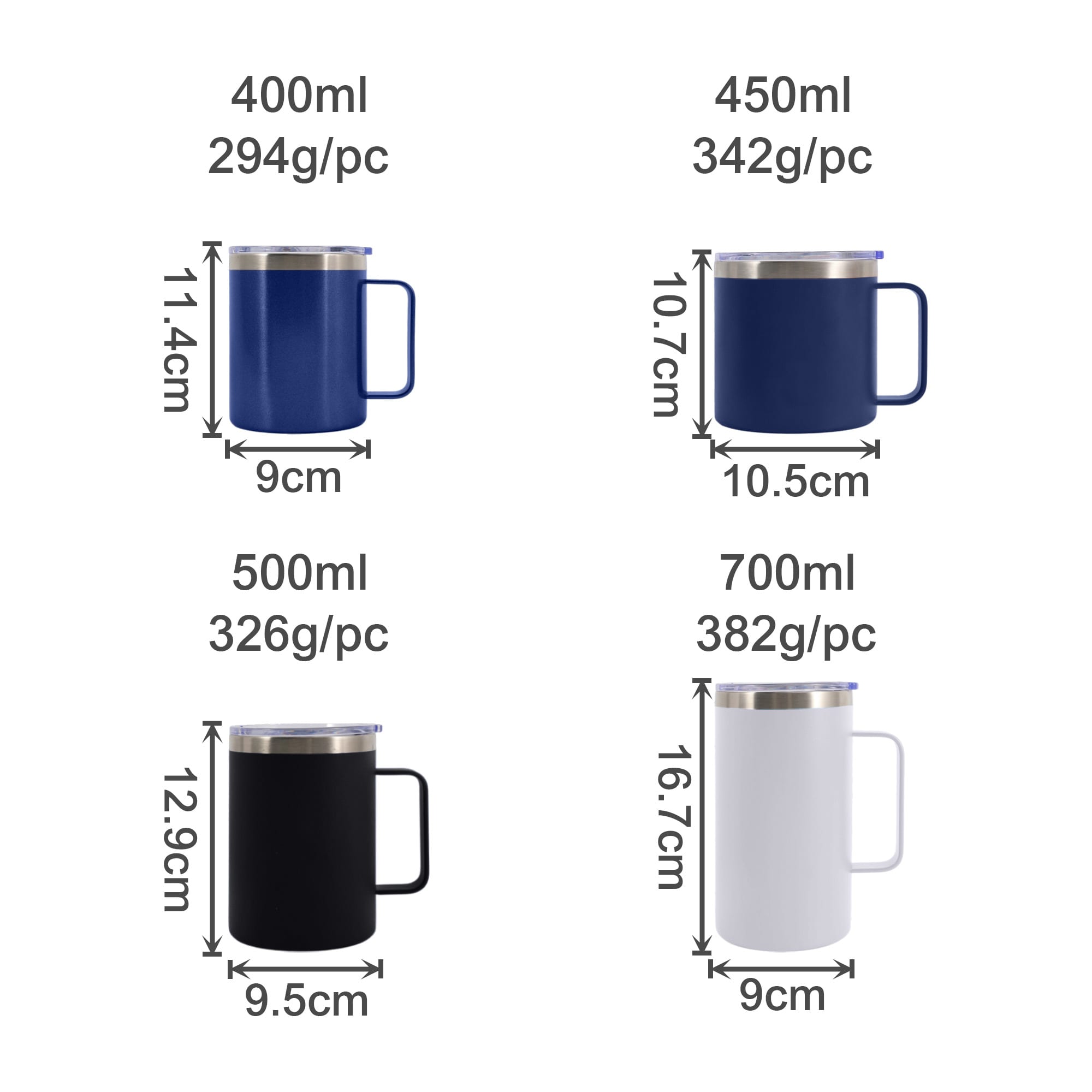 400ML/450ML/500ML/700ML Stainless Steel Cup with Handle