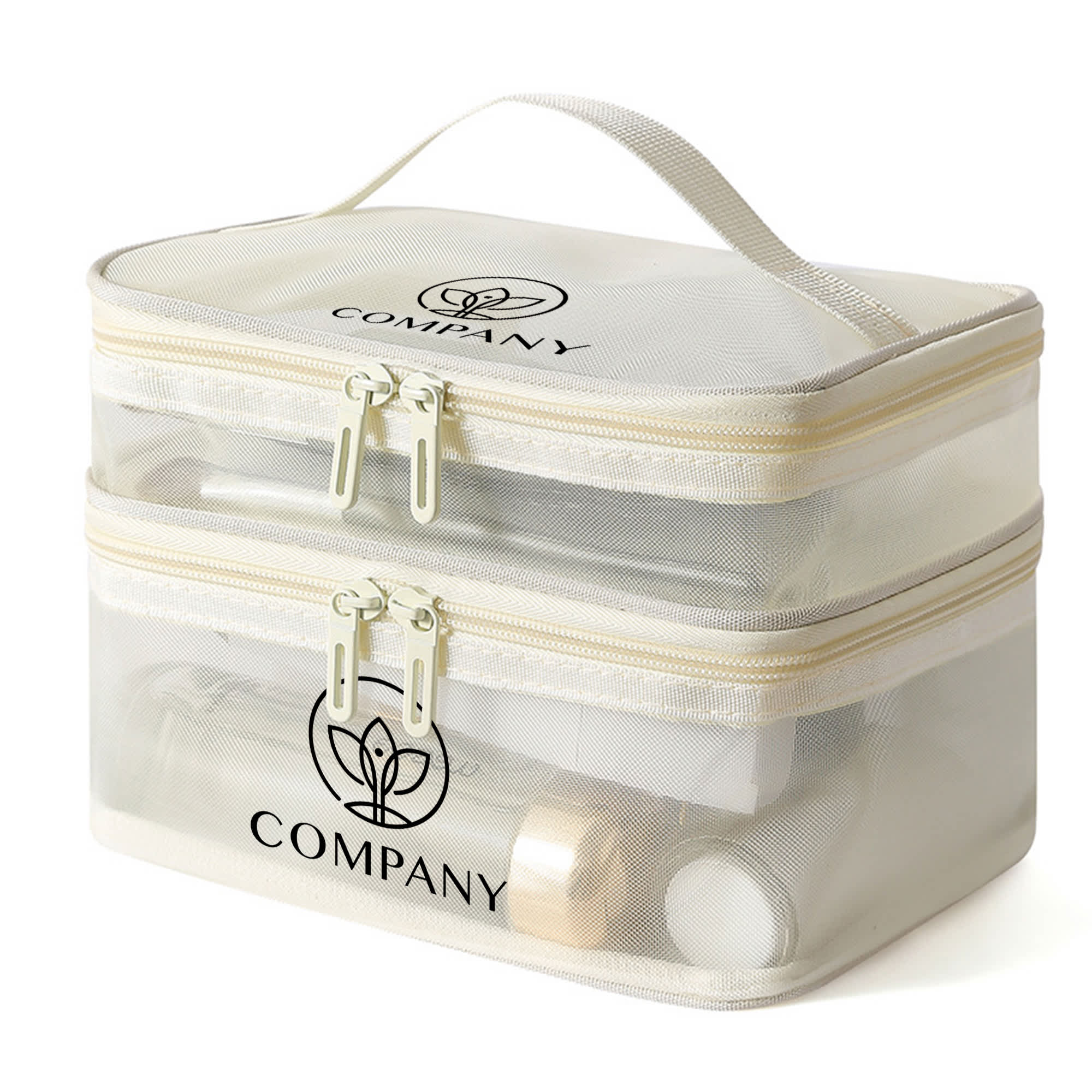 Nylon Mesh Sheer Double Layer Cosmetic Bag