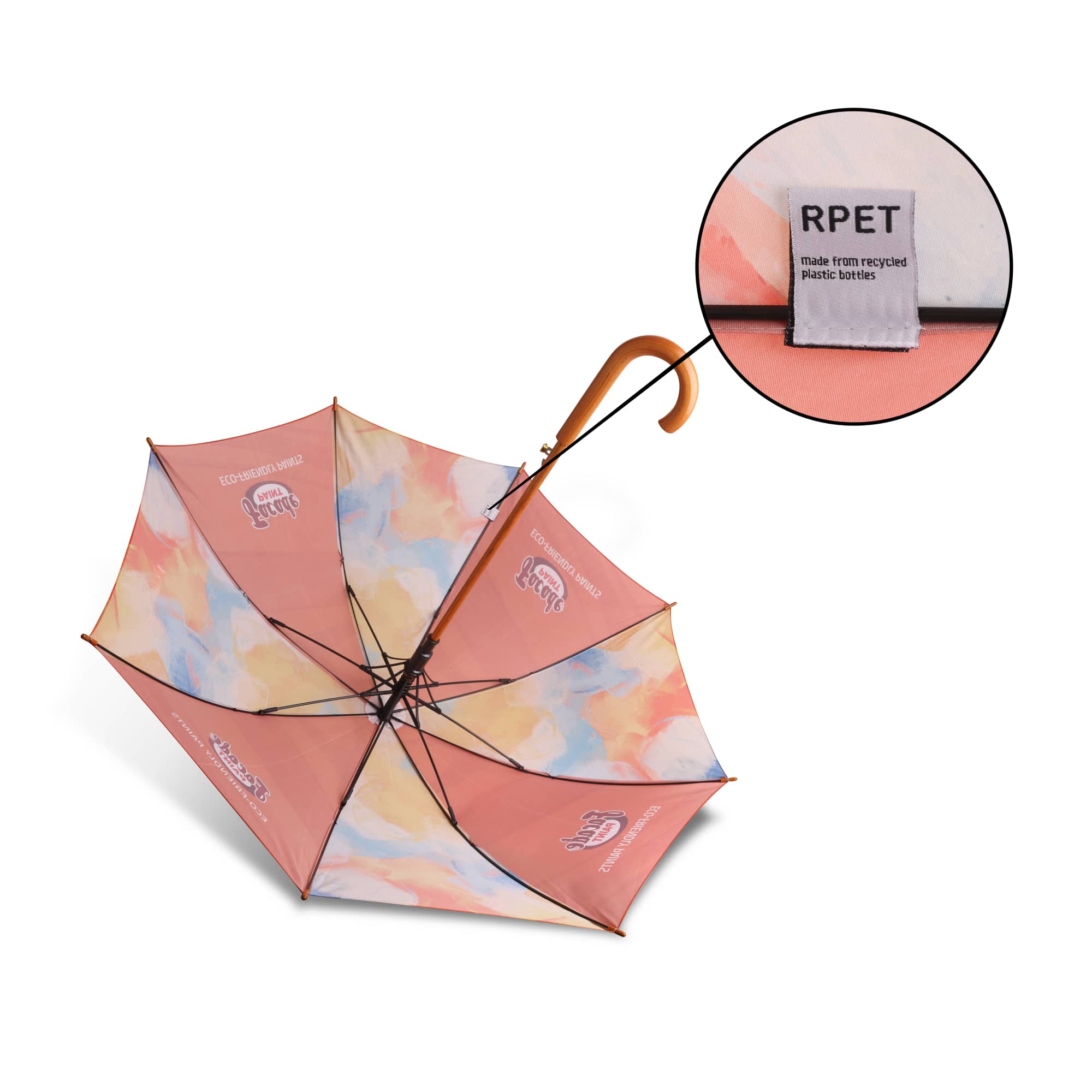 RPET Wooden Umbrella with Curved Handle