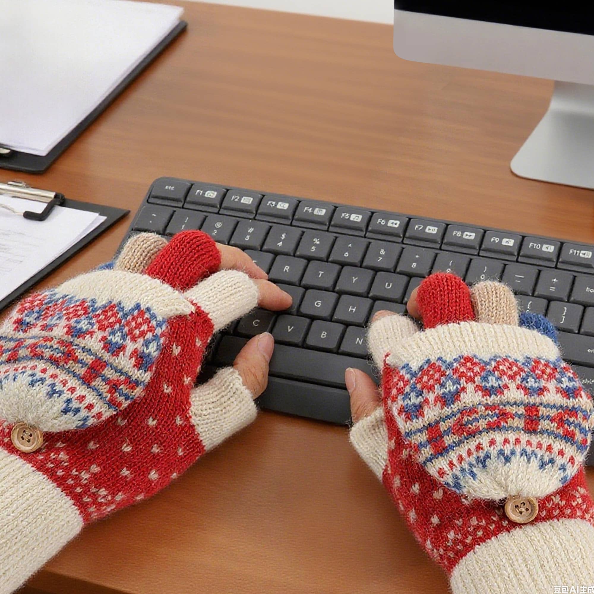 Adults Jacquard Fingerless Gloves with Flip Cover