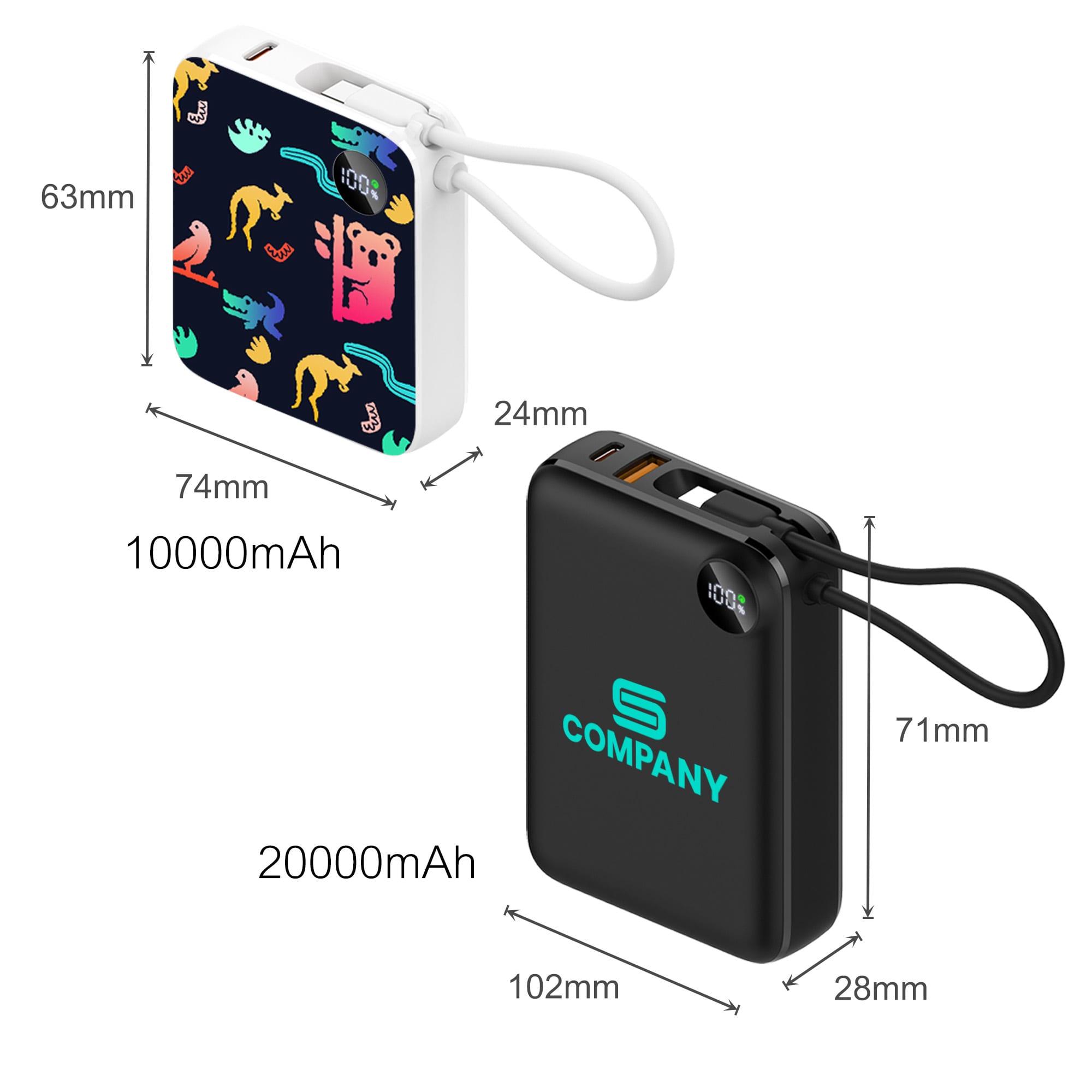10000mAh Power Bank with Charging Cable