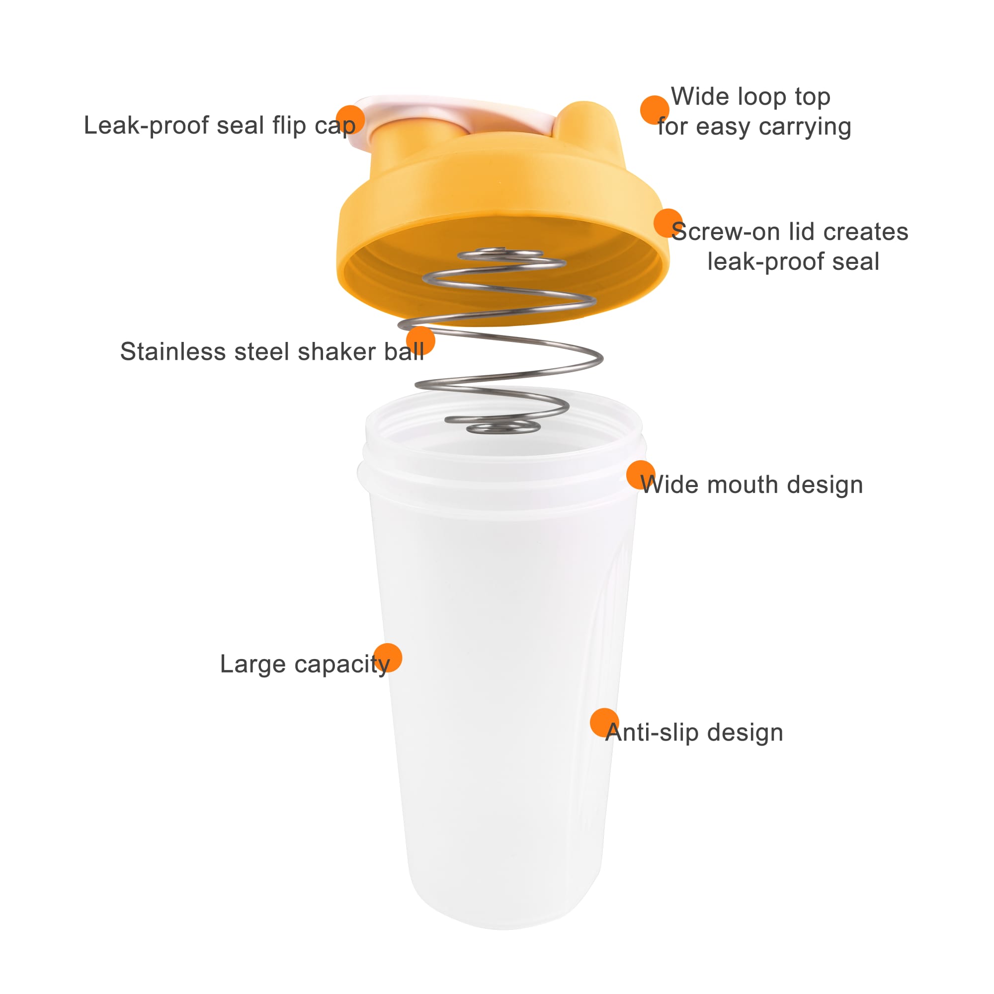 BPA Free Fitness Shaker Bottle 600ml