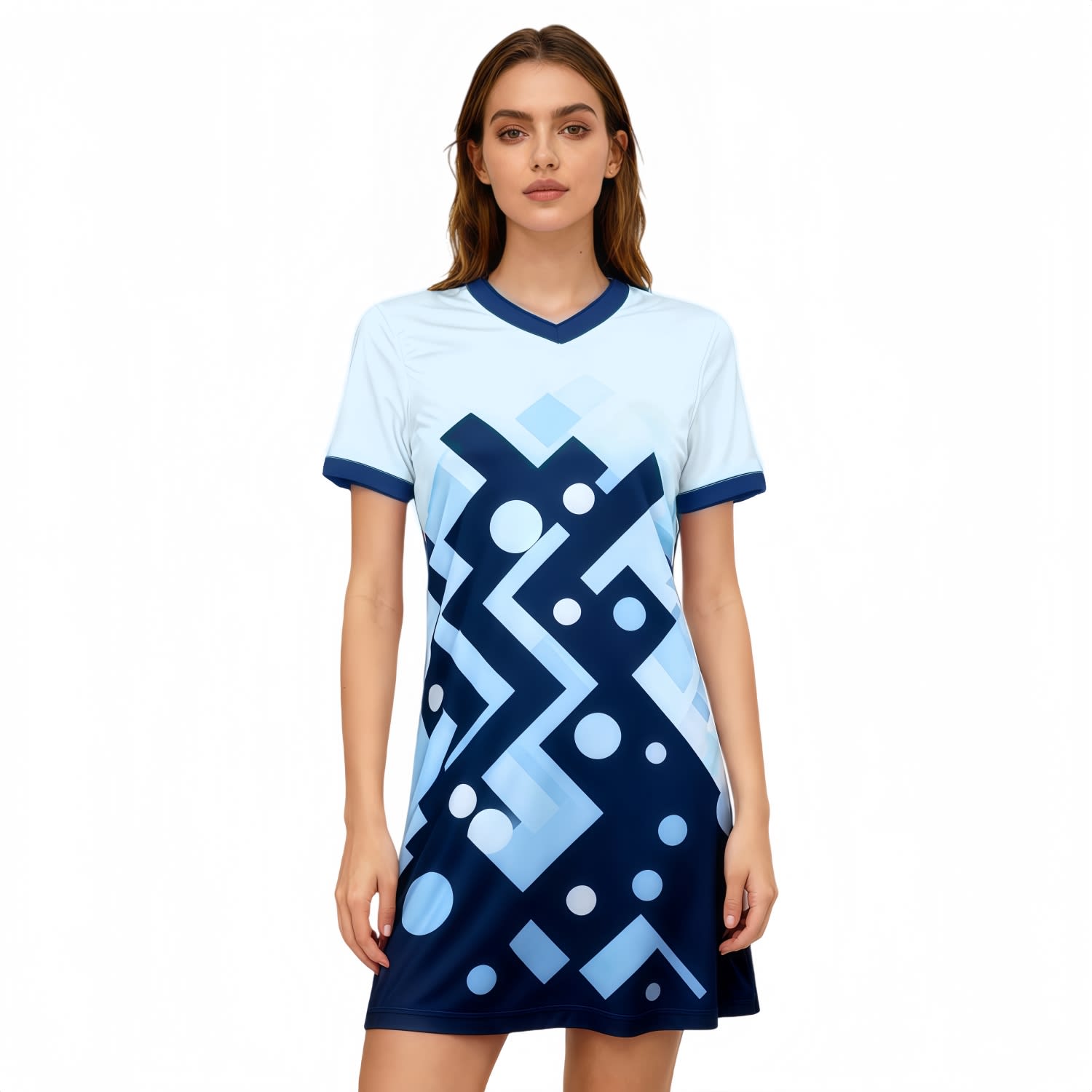100% Polyester Micro Mesh Short Sleeves V-Neck A-Line Sport Dress