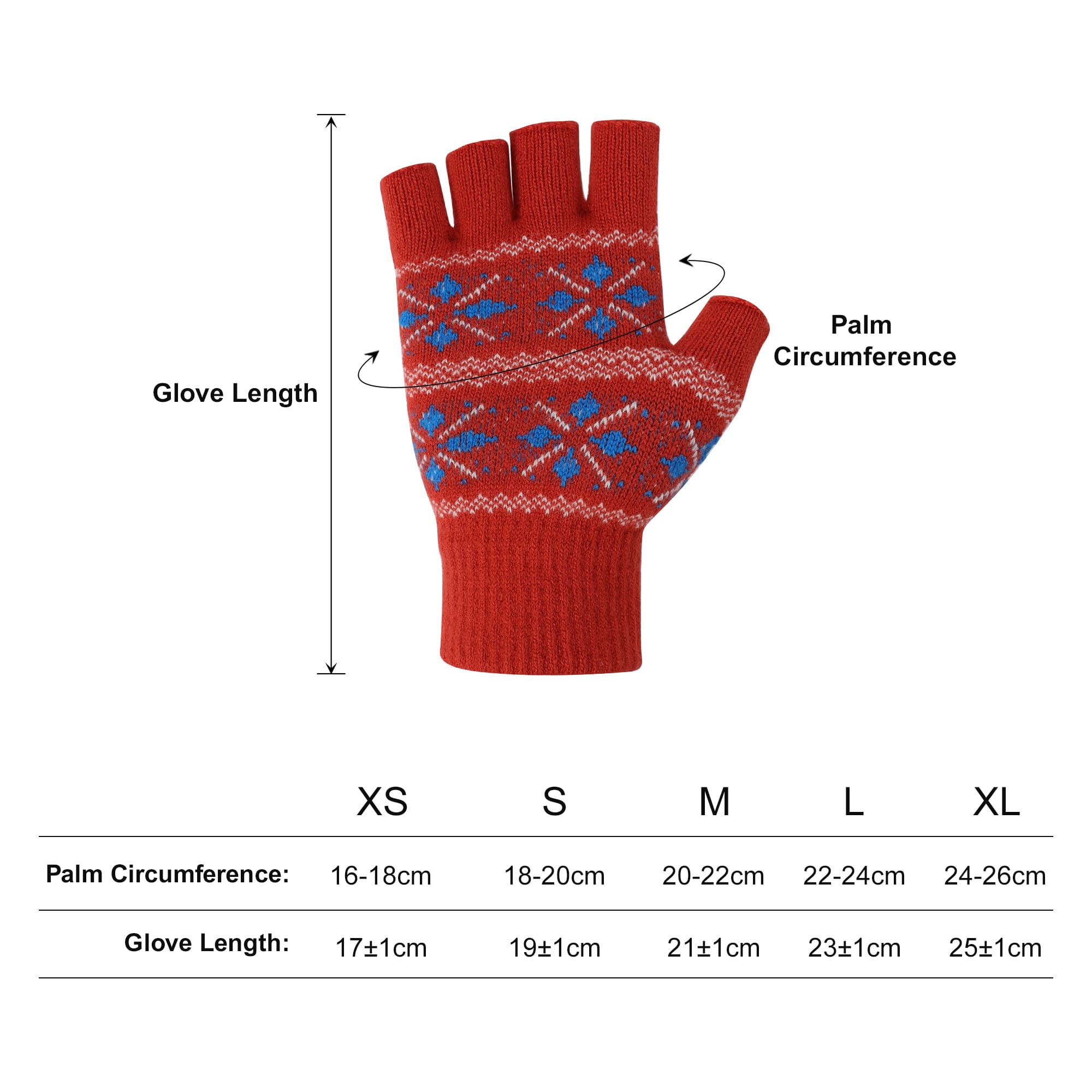Adults Jacquard Fingerless Gloves