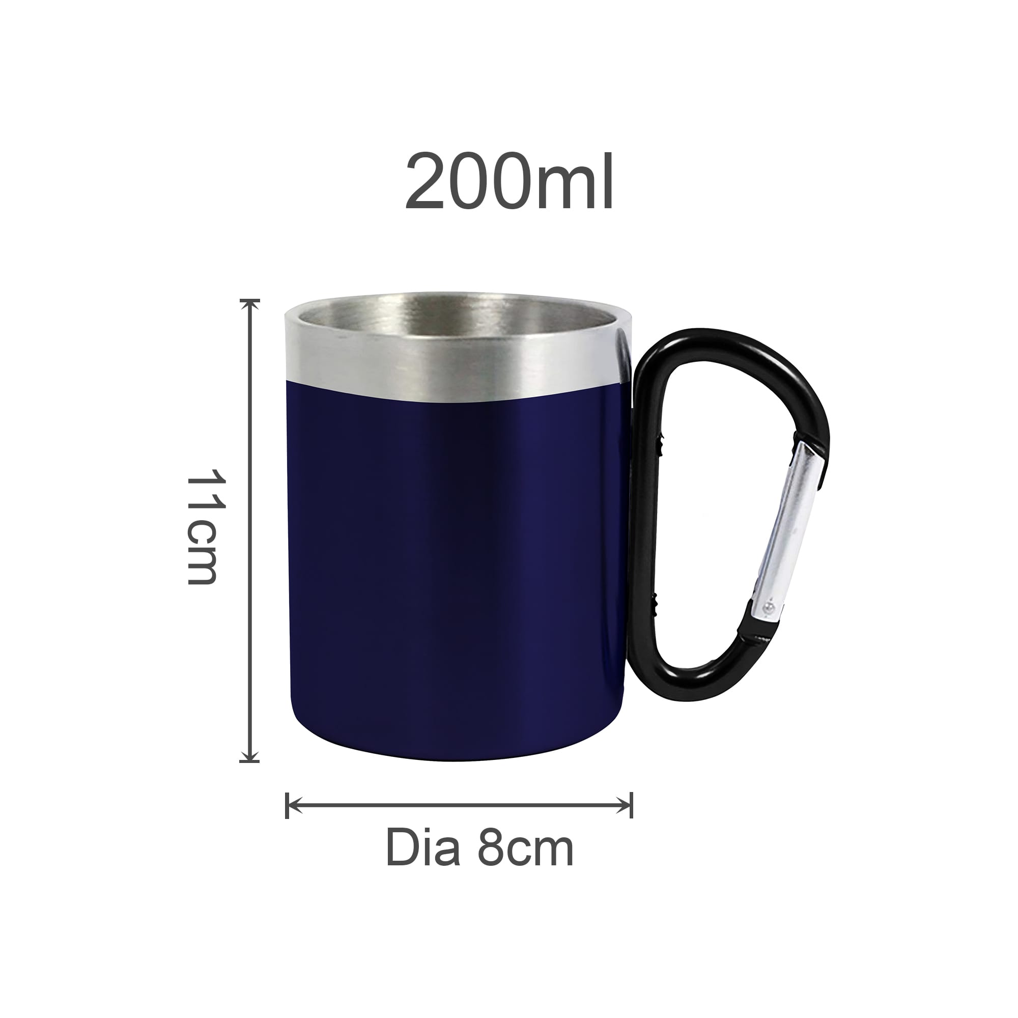200ML Recycled Stainless Steel Double Walled Mug with Carabiner Handle