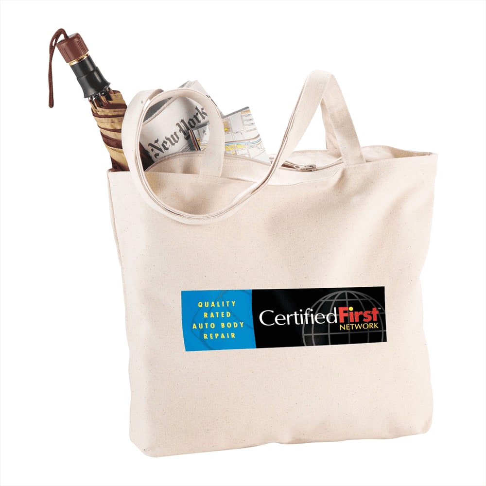 Zippered Cotton Canvas Shopper Tote