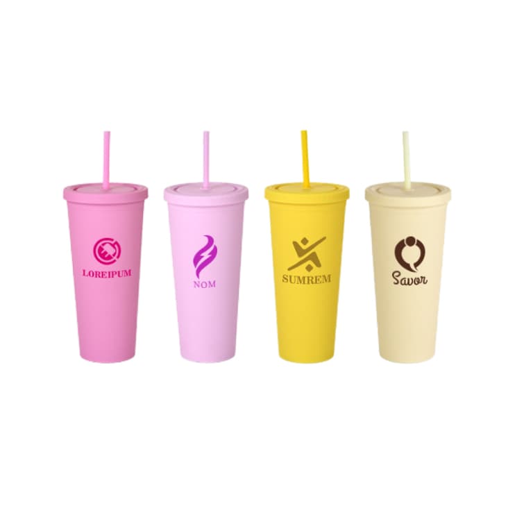 24oz Matte Plastic Cups with Lids & Straws