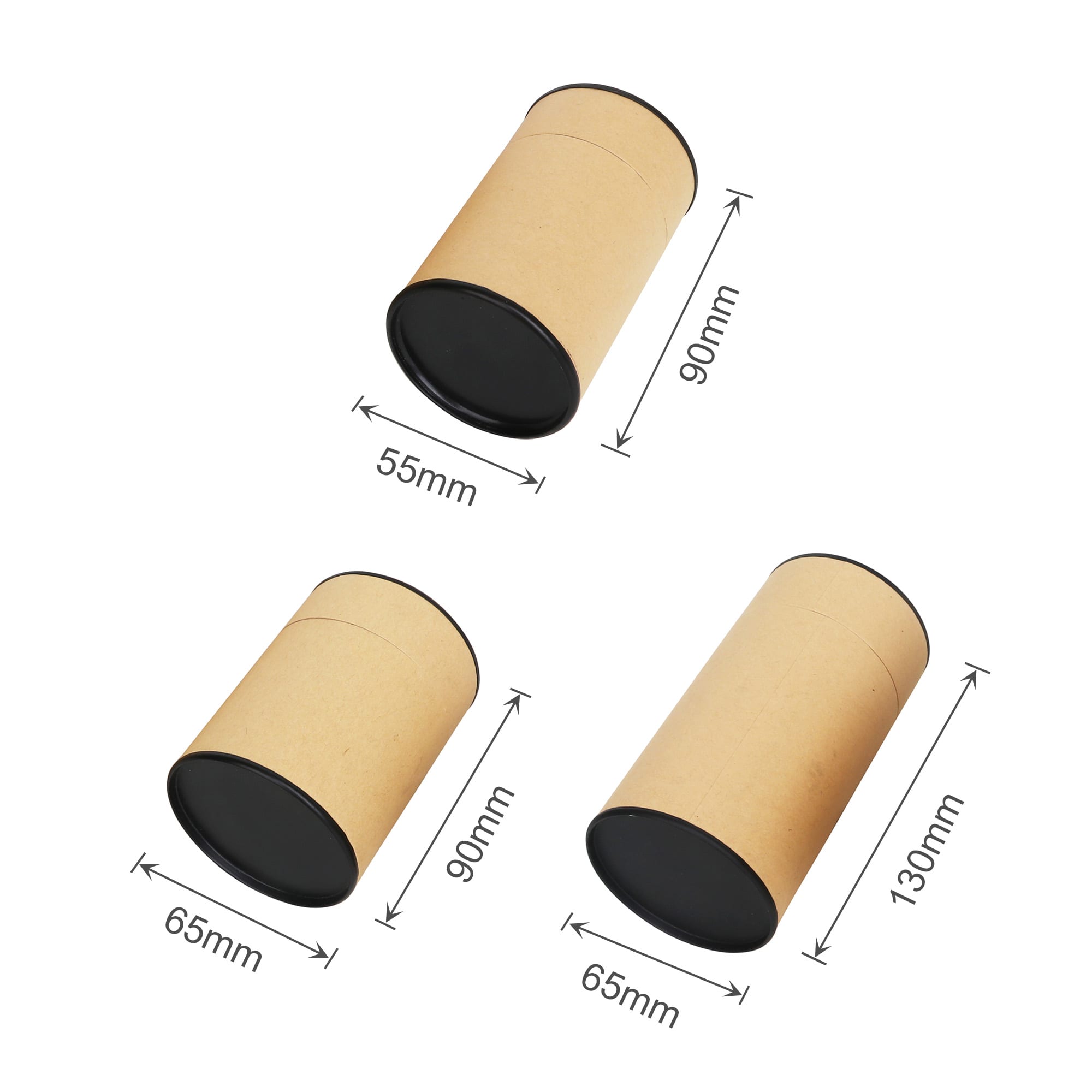 Medium Kraft Paper Cylinders with Black Lid (65 x 90mm)