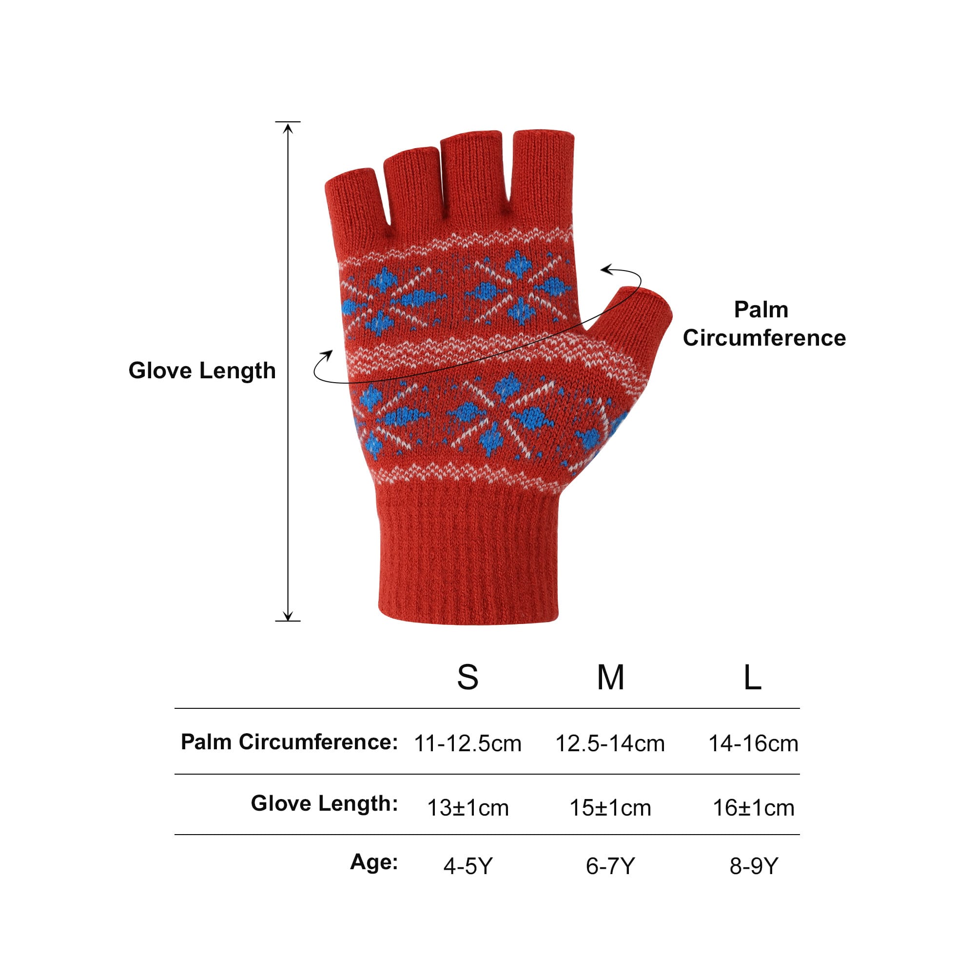 Kids Jacquard Fingerless Gloves