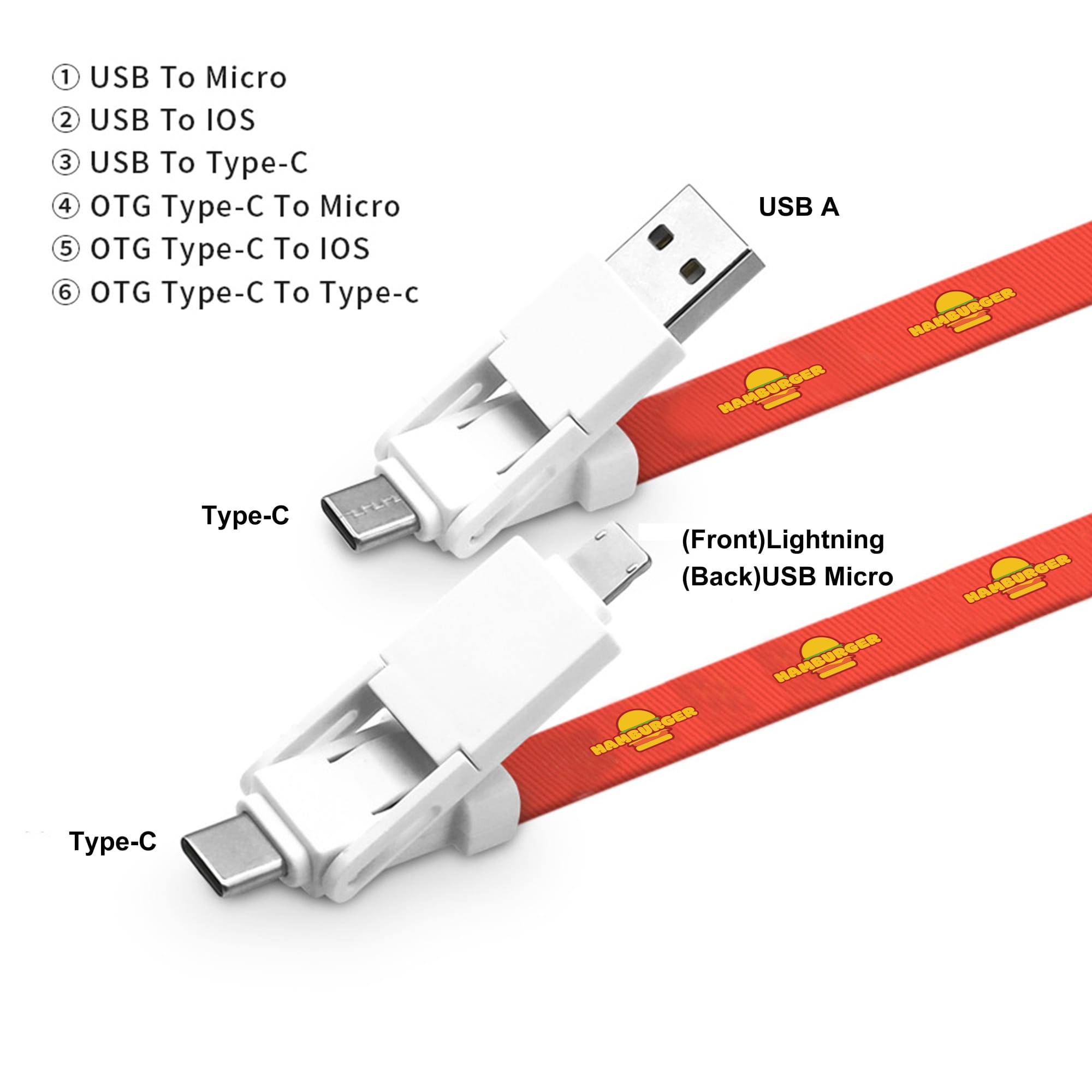 6 in 1 Polyester Lanyard Charging Cable