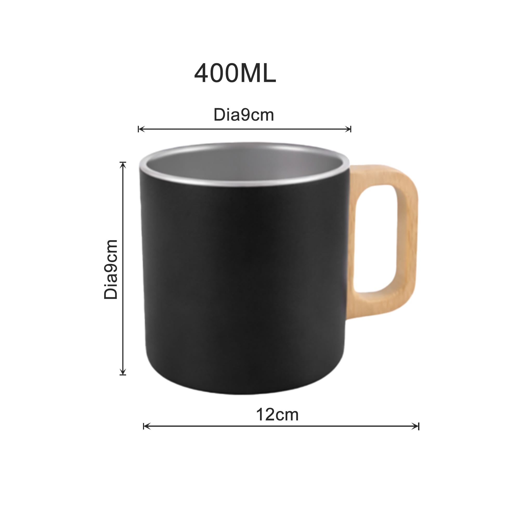 400ML Stainless Steel Insulated Mug with Wooden Handle