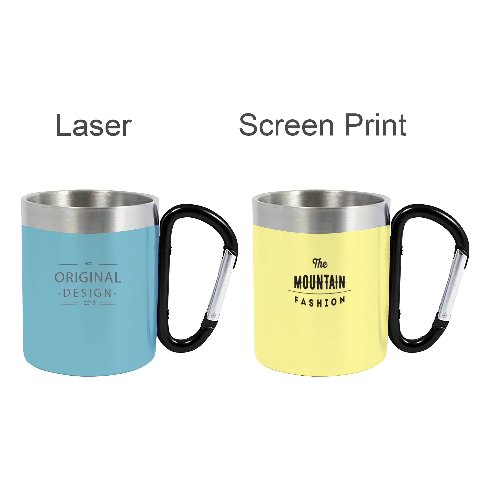 200ML Recycled Stainless Steel Double Walled Mug with Carabiner Handle