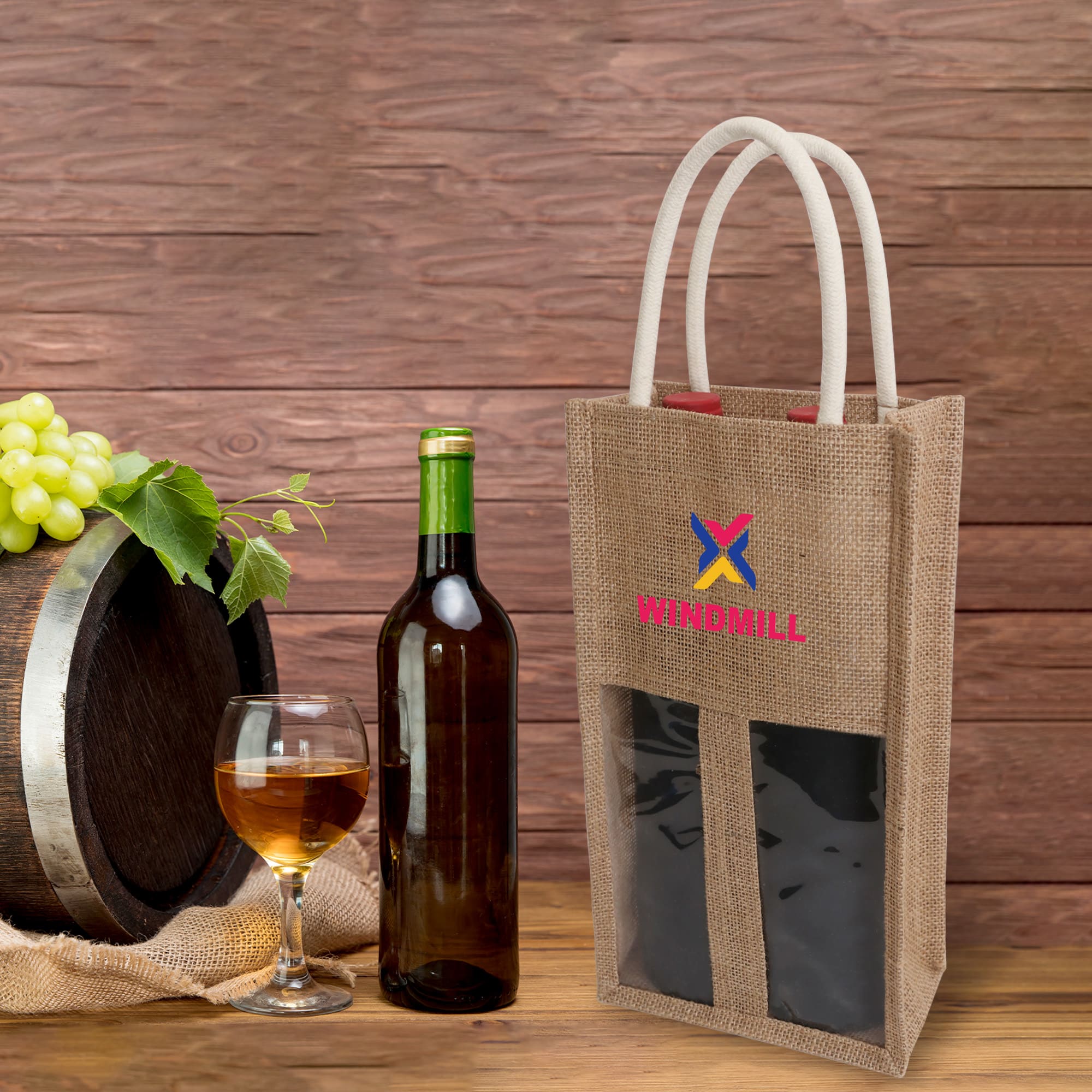 Jute Double Wine Carrier with Window