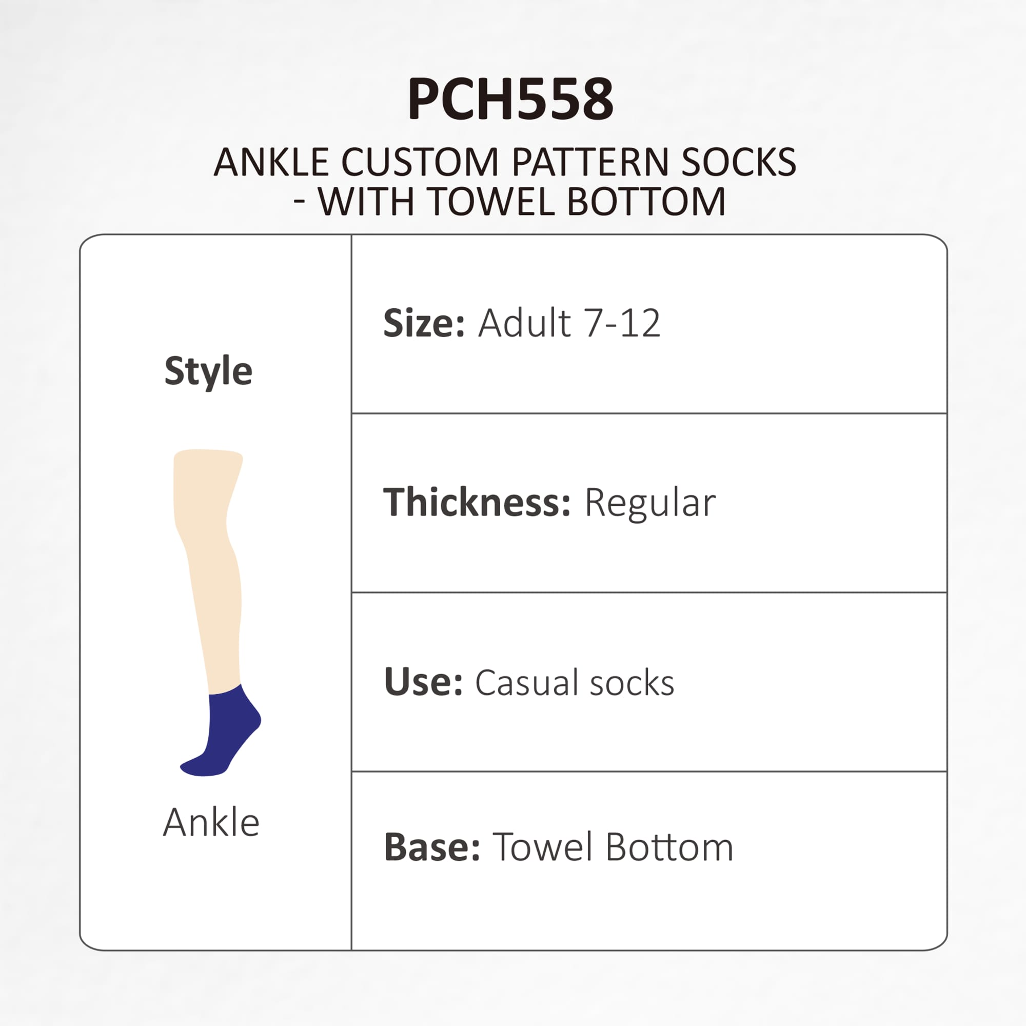 Ankle Custom Pattern Socks - With Towel Bottom