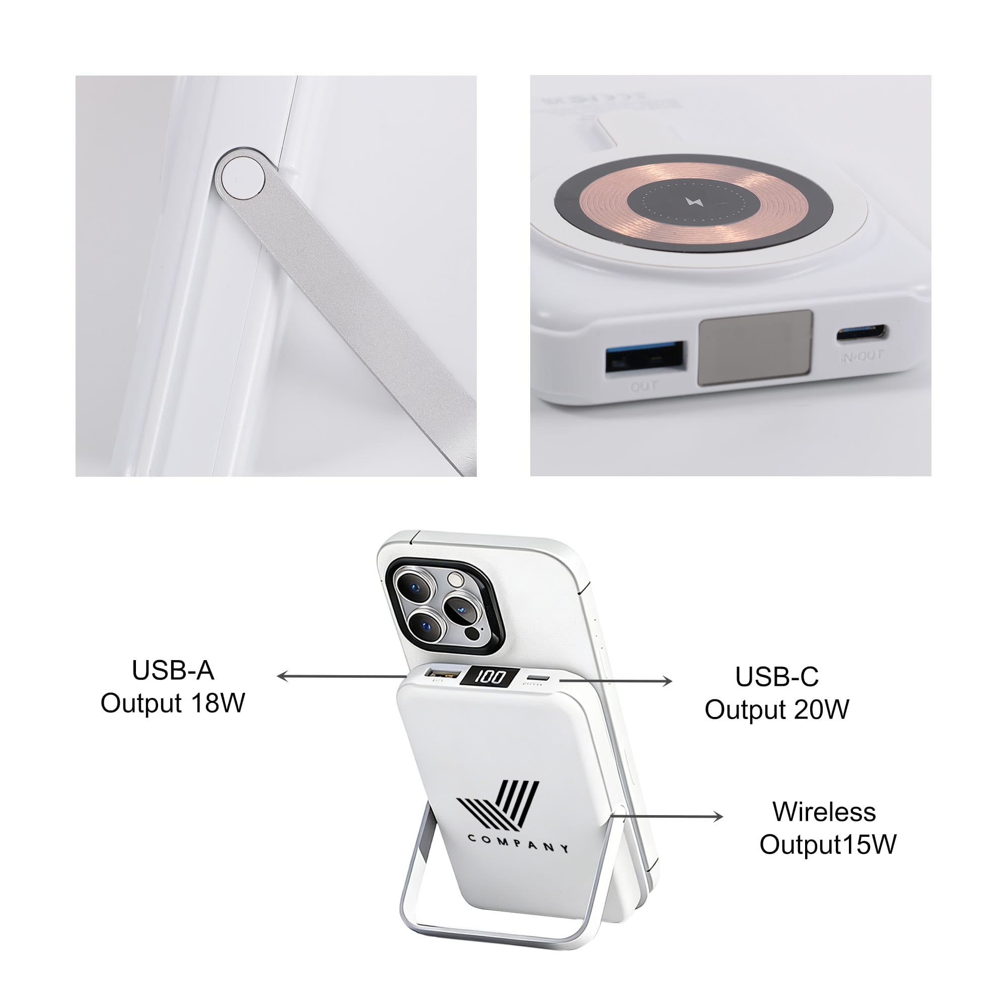 10000mAh Magnetic Wireless Power Bank with Phone Stand