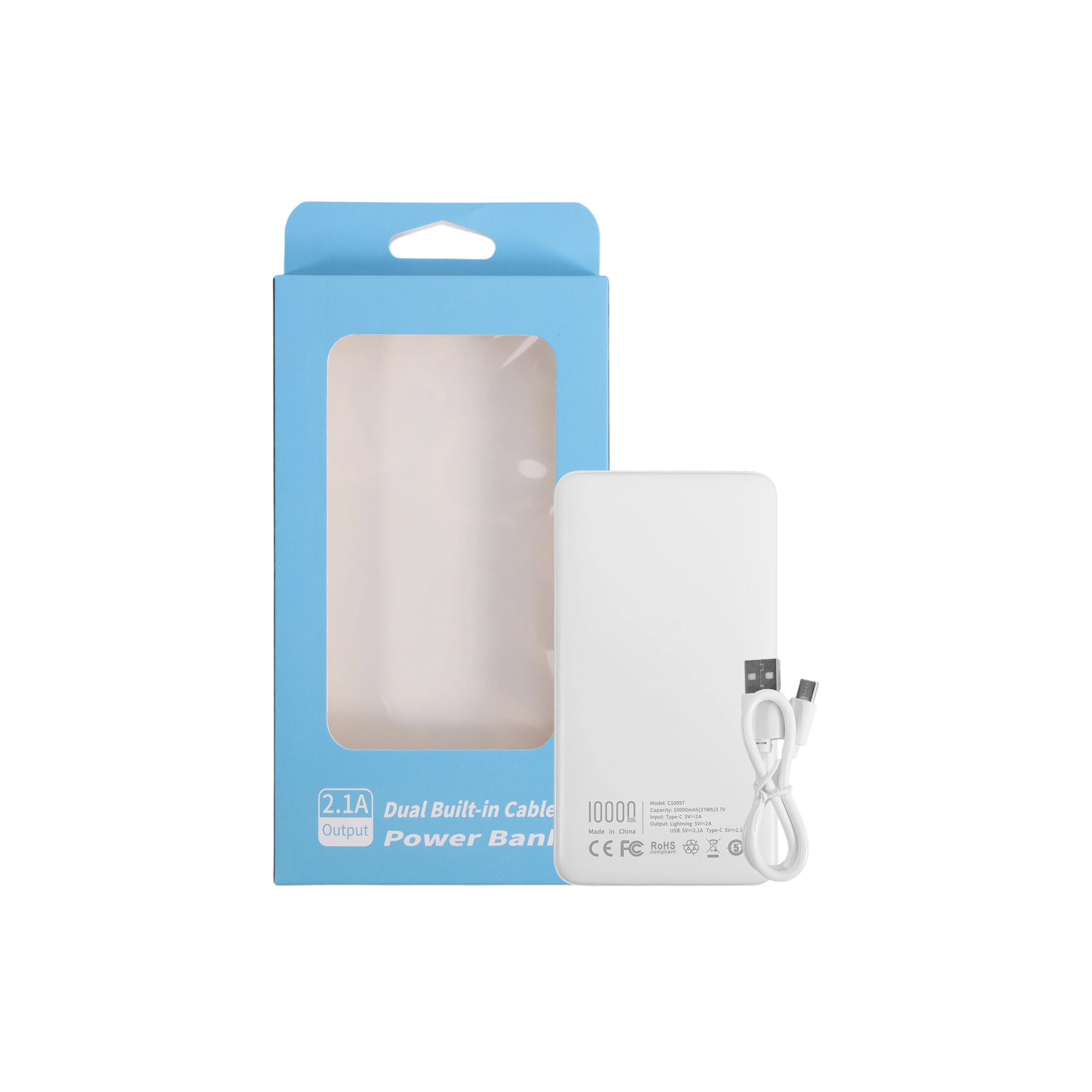 10000mAh Slim Power Bank with Charging Cable