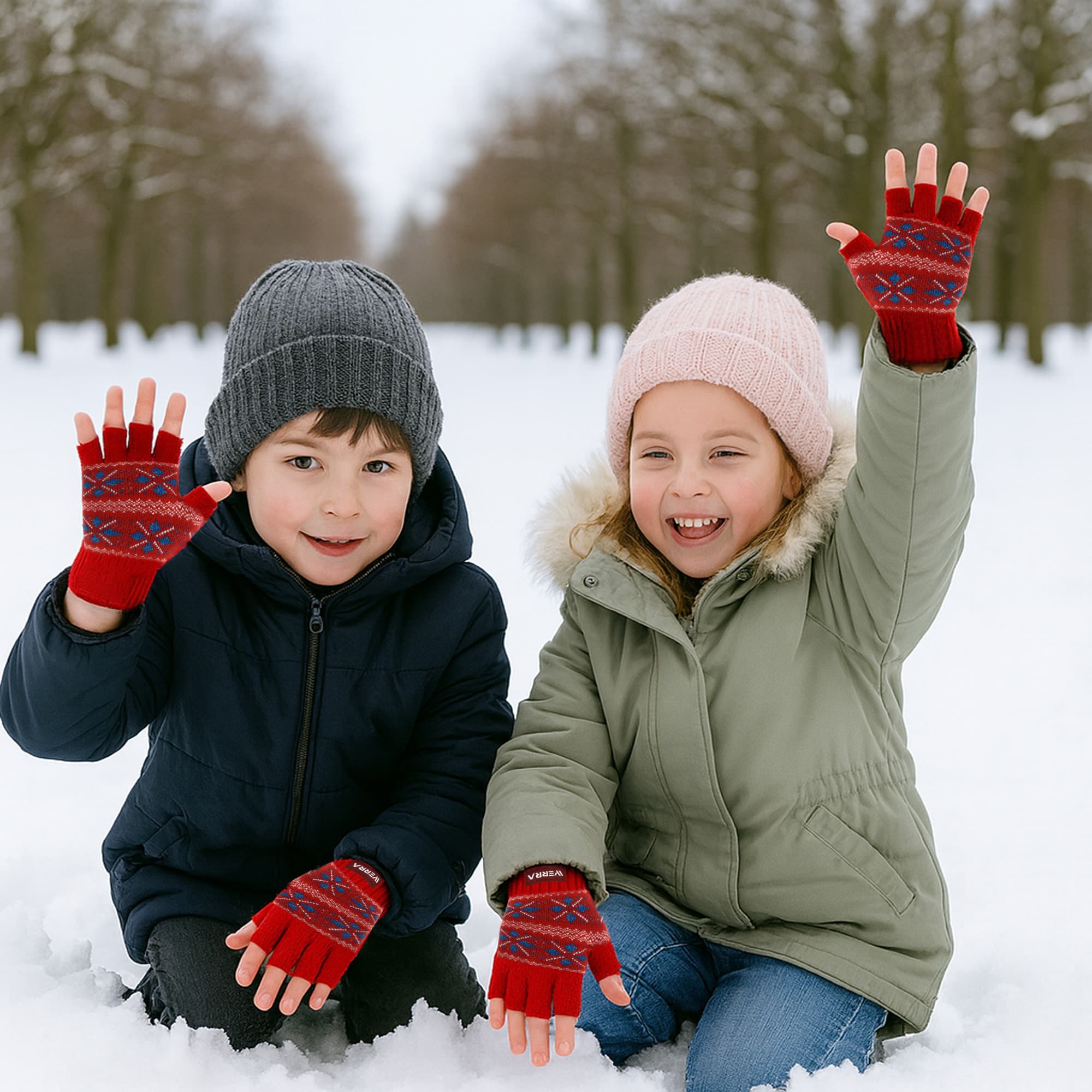 Kids Jacquard Fingerless Gloves