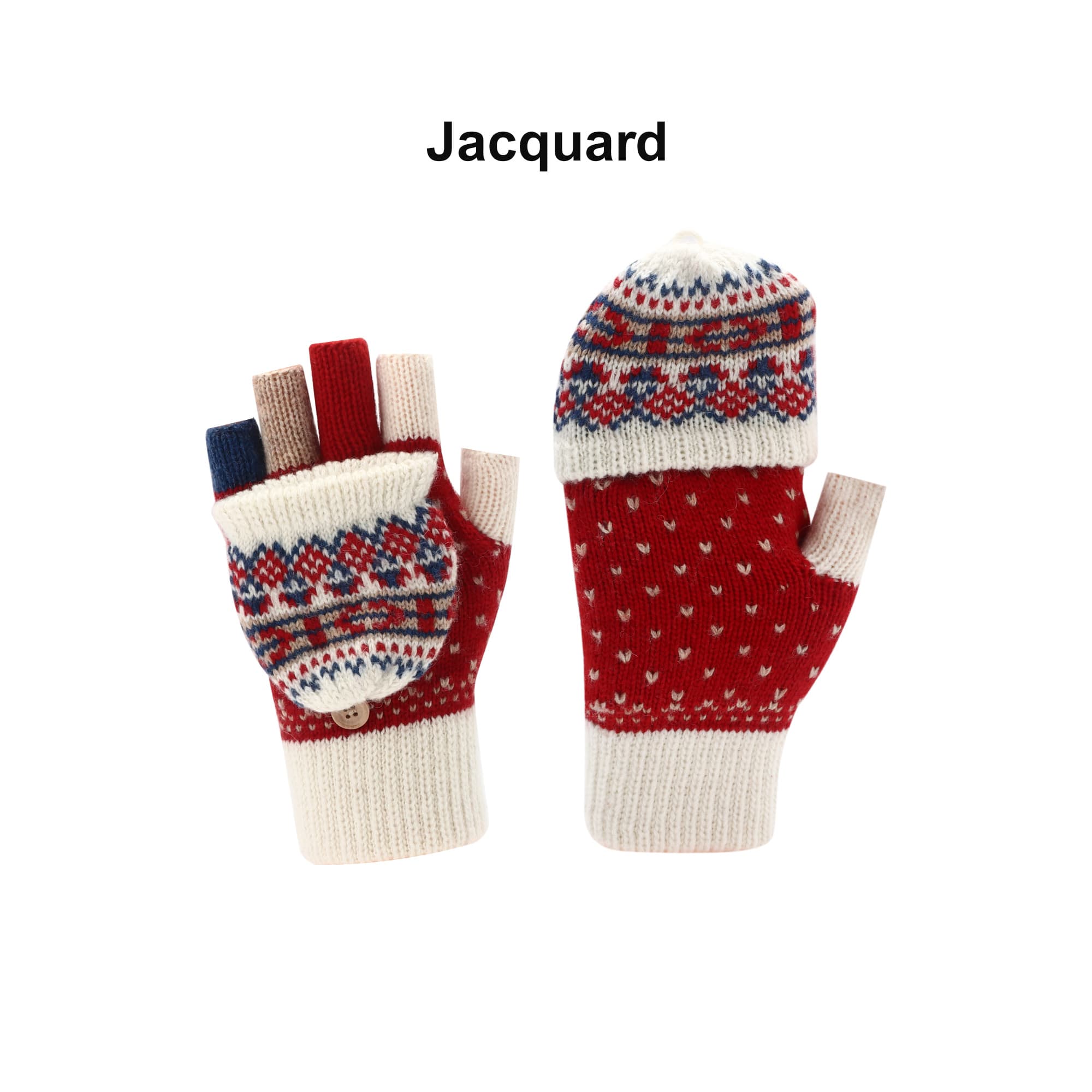 Adults Jacquard Fingerless Gloves with Flip Cover