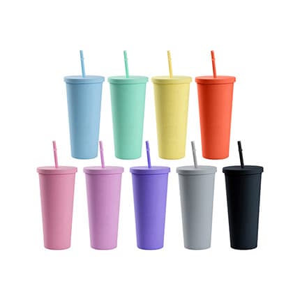 16oz Matte Plastic Cups with Lids & Straws