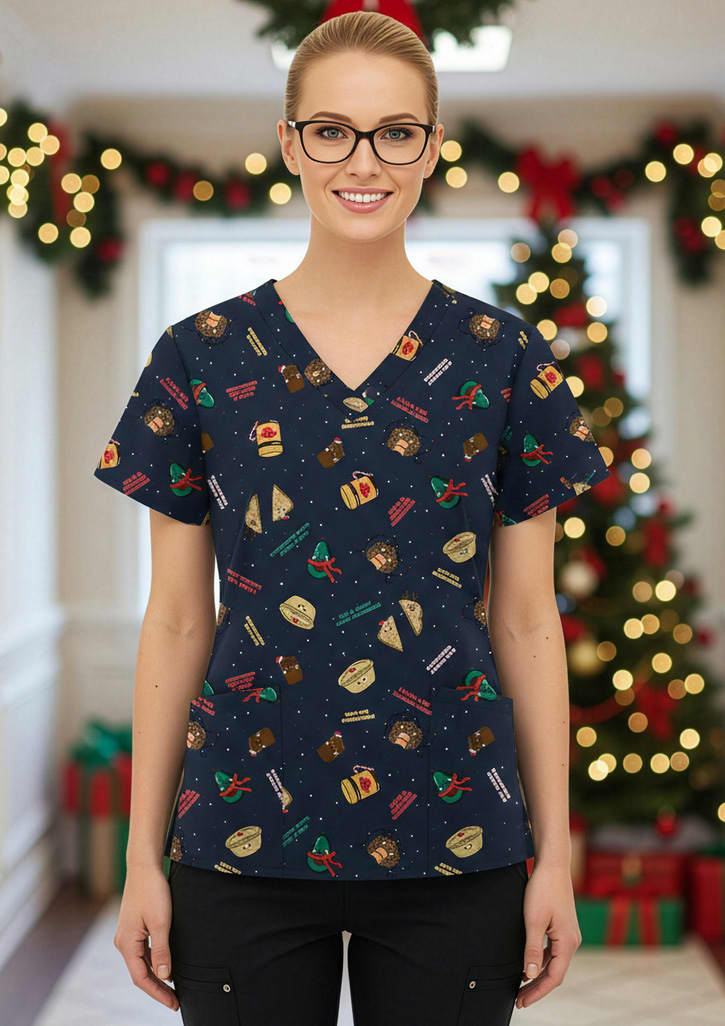 Womens Christmas Scrub Top