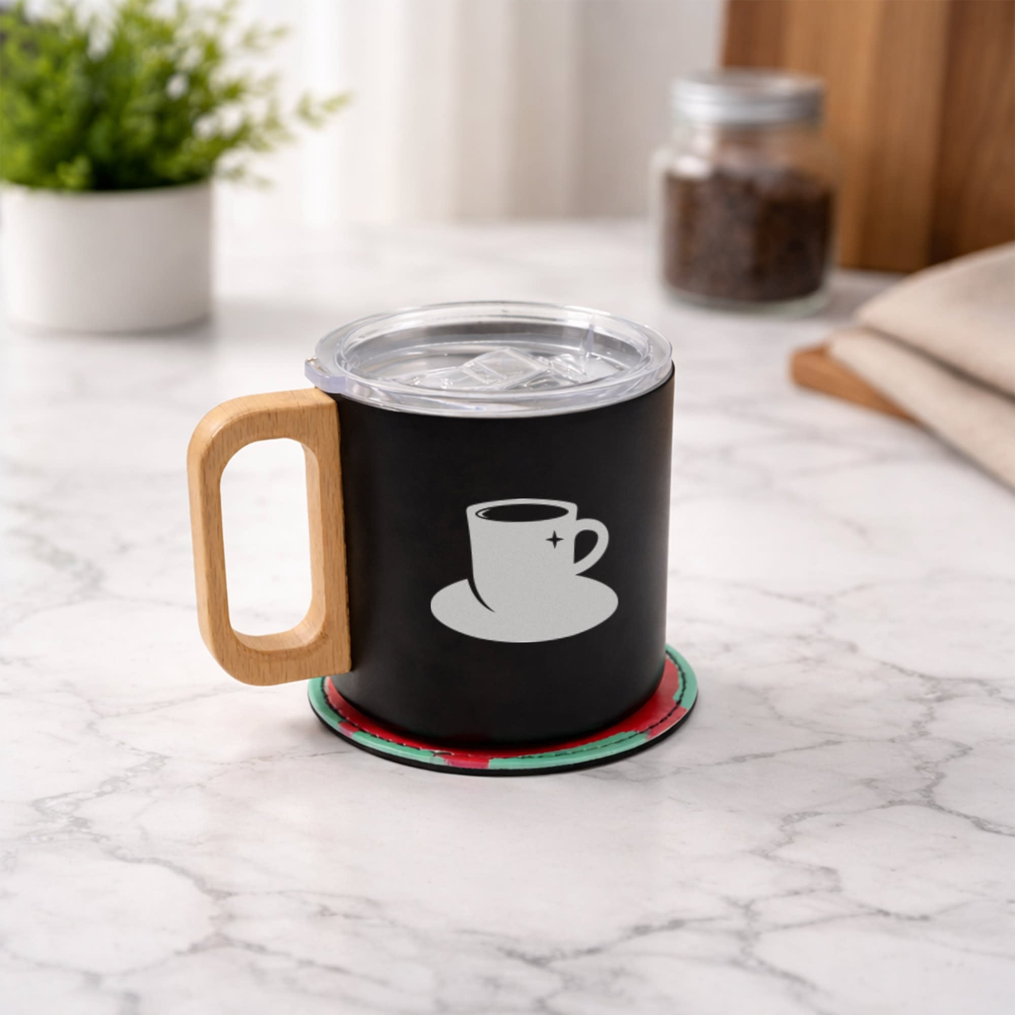 400ML Stainless Steel Insulated Mug with Wooden Handle