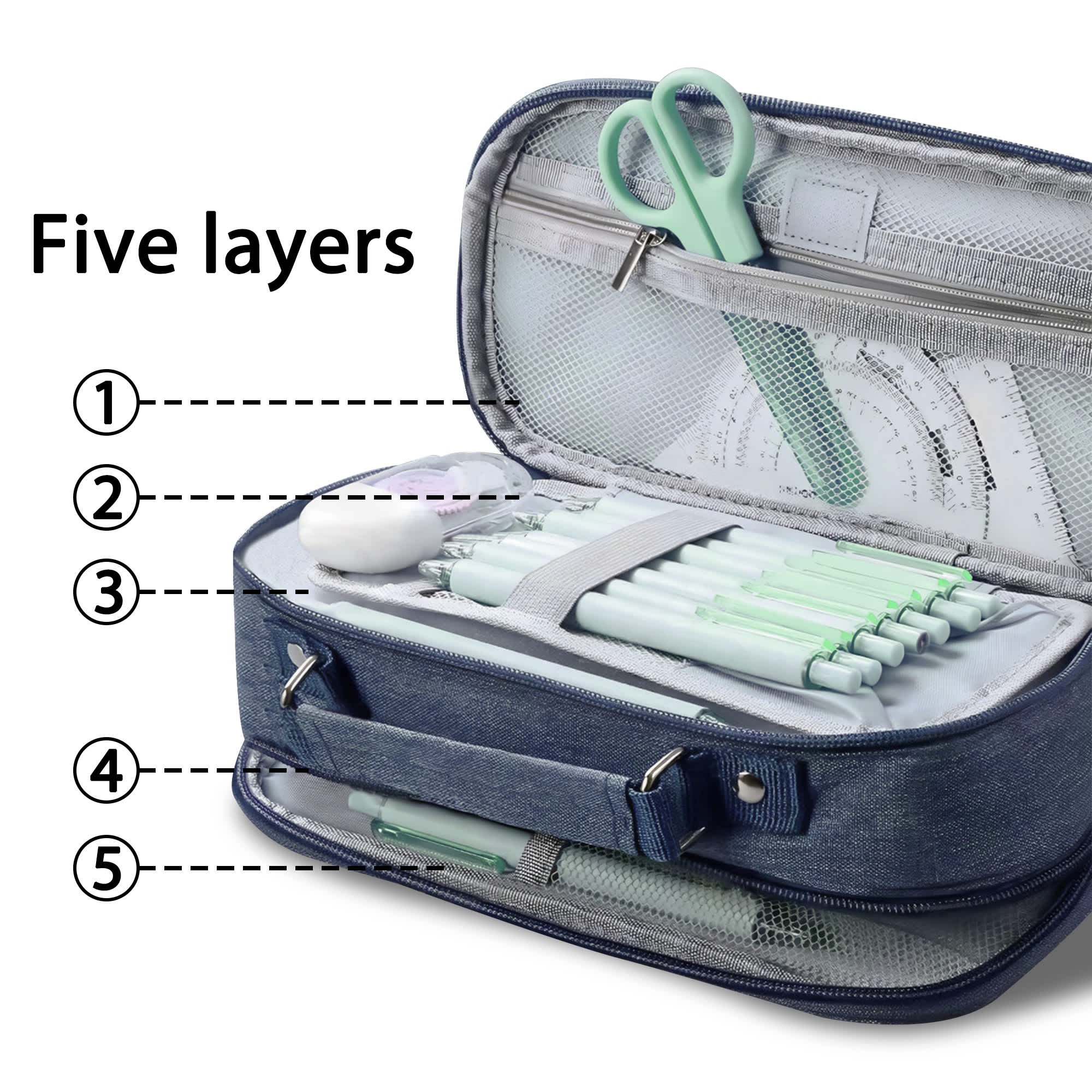 Pencil Case with Compartments and handle