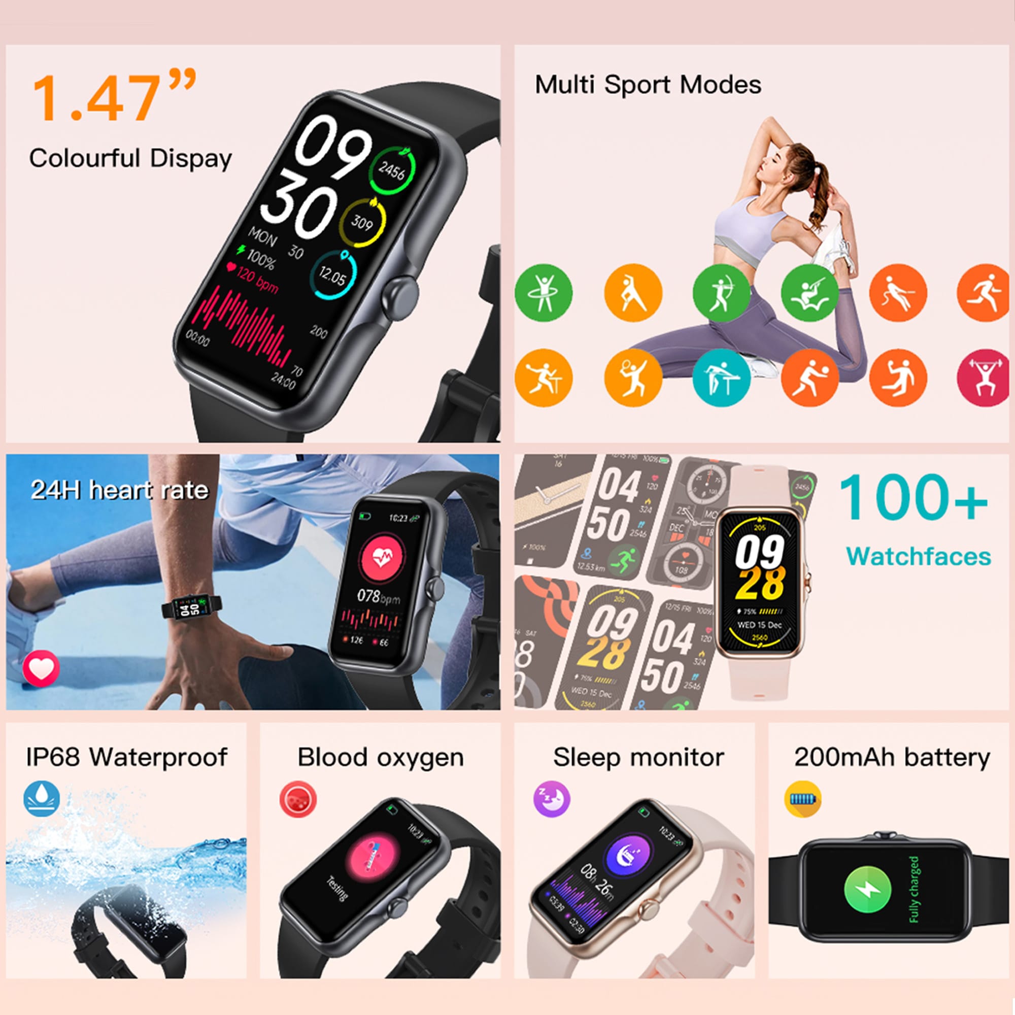 1.47" Square Smart Band