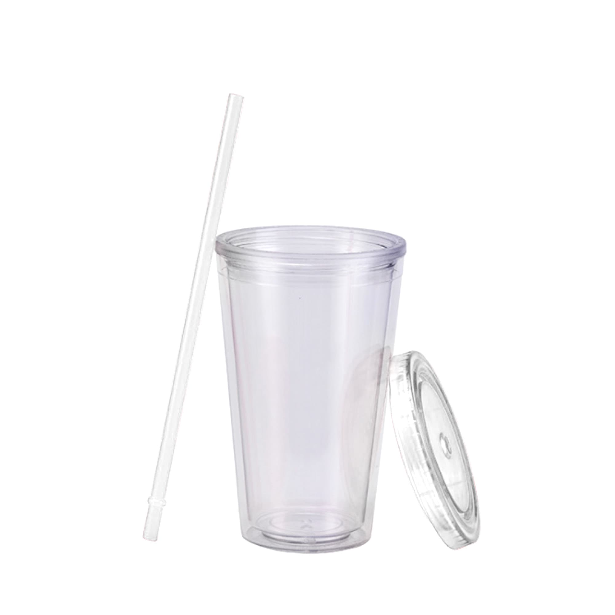 16oz Plastic Cups with Lids & Straws