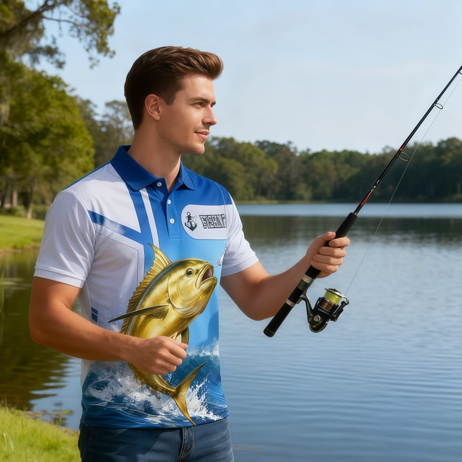 Men's Polyester Spandex Ultra Mesh Sublimated Sun Protection Fishing Polo