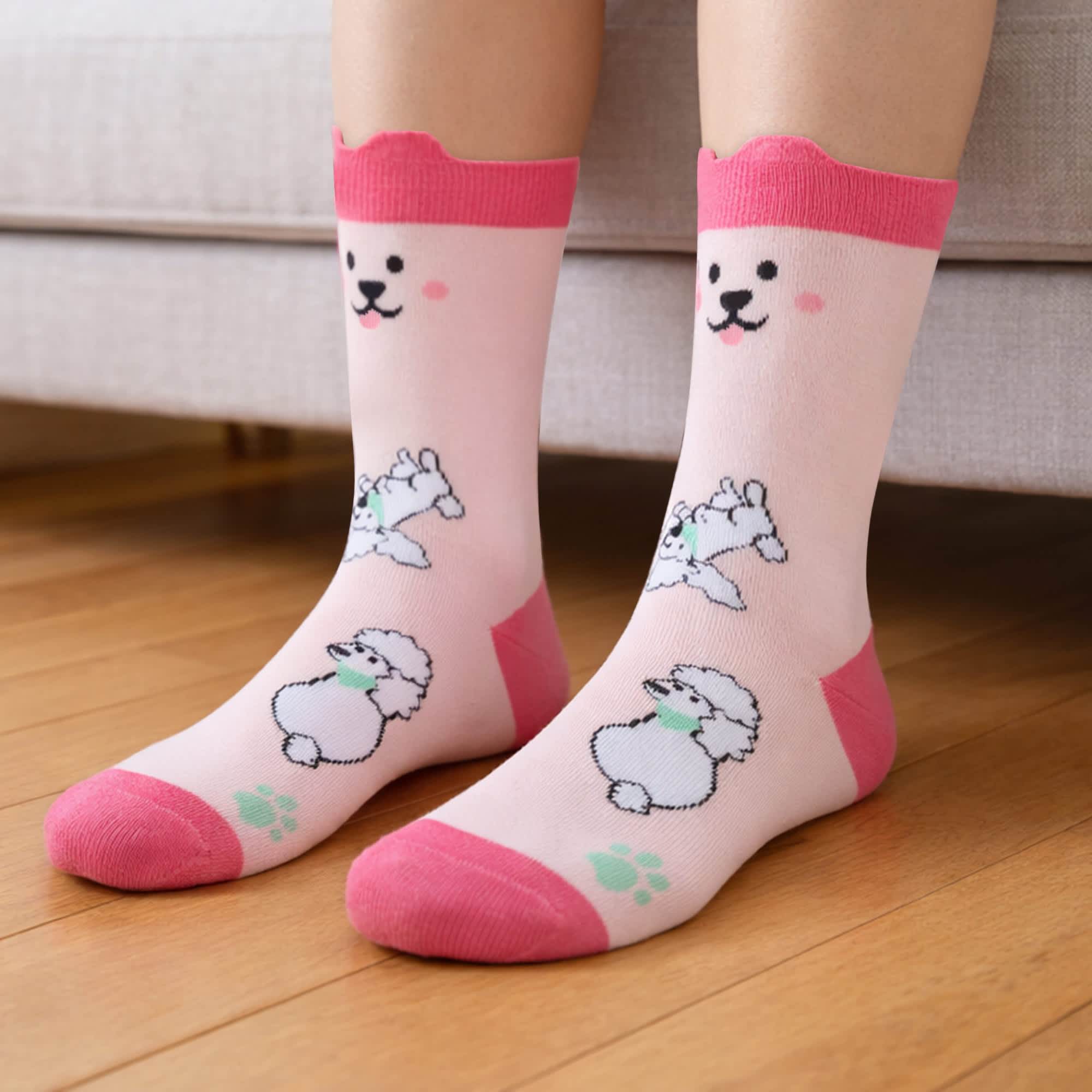 Ear Shaped Crew Custom Pattern Woven Socks