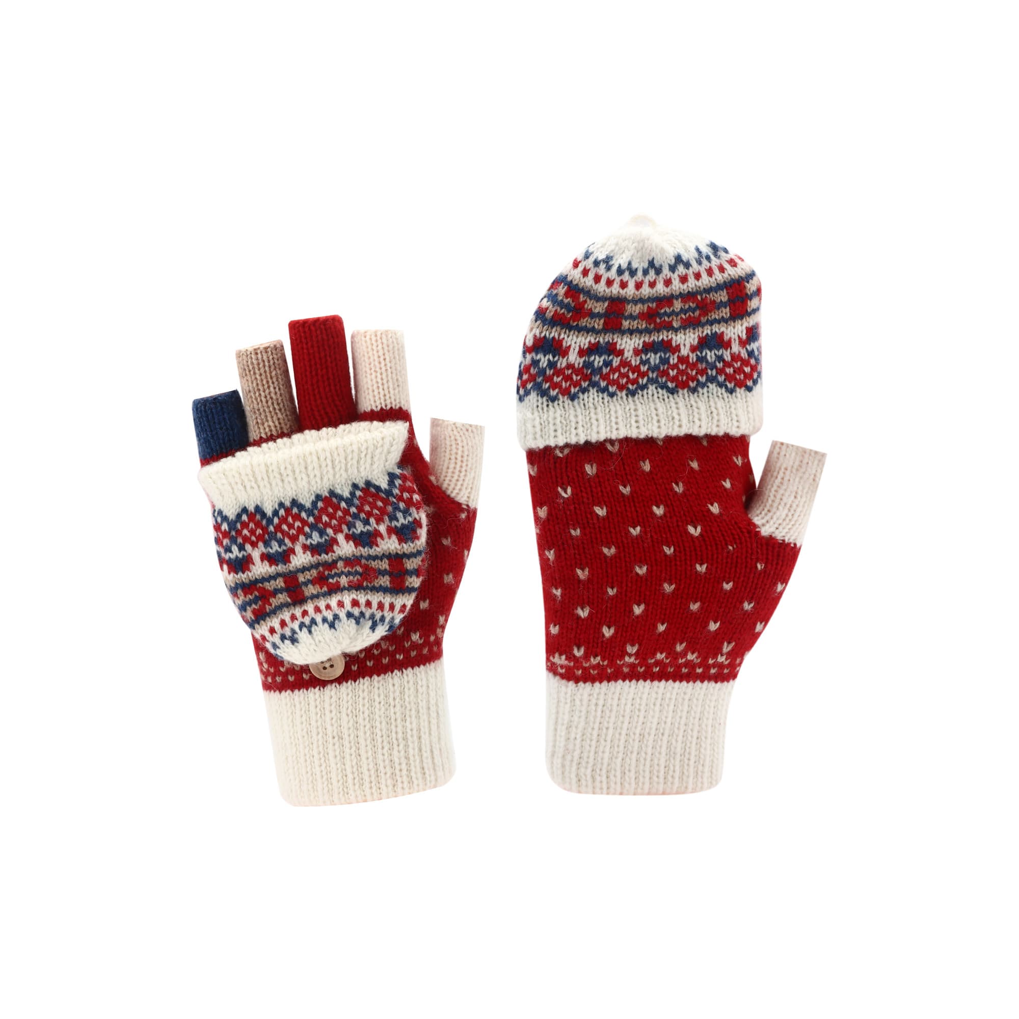 Adults Jacquard Fingerless Gloves with Flip Cover