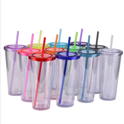24oz Plastic Cups with Lids & Straws