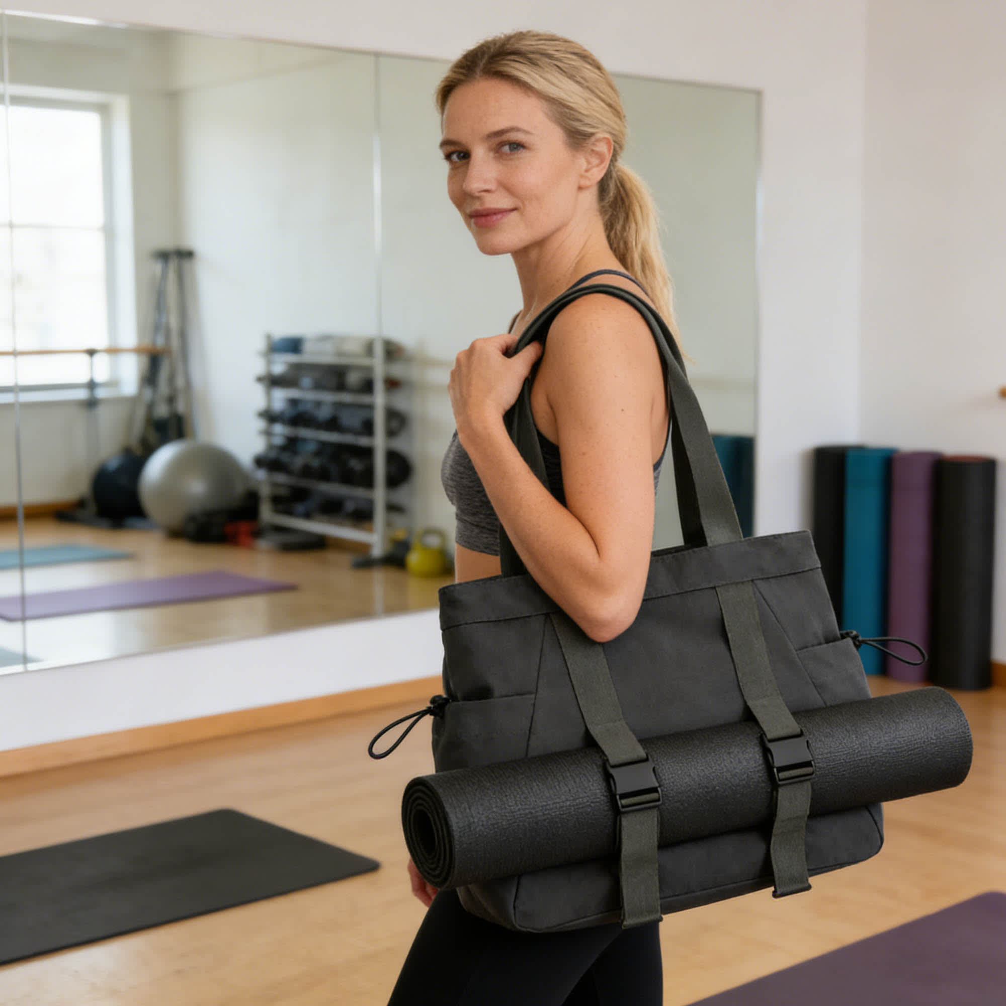 Lightweight Tote Bag With Yoga Mat Straps