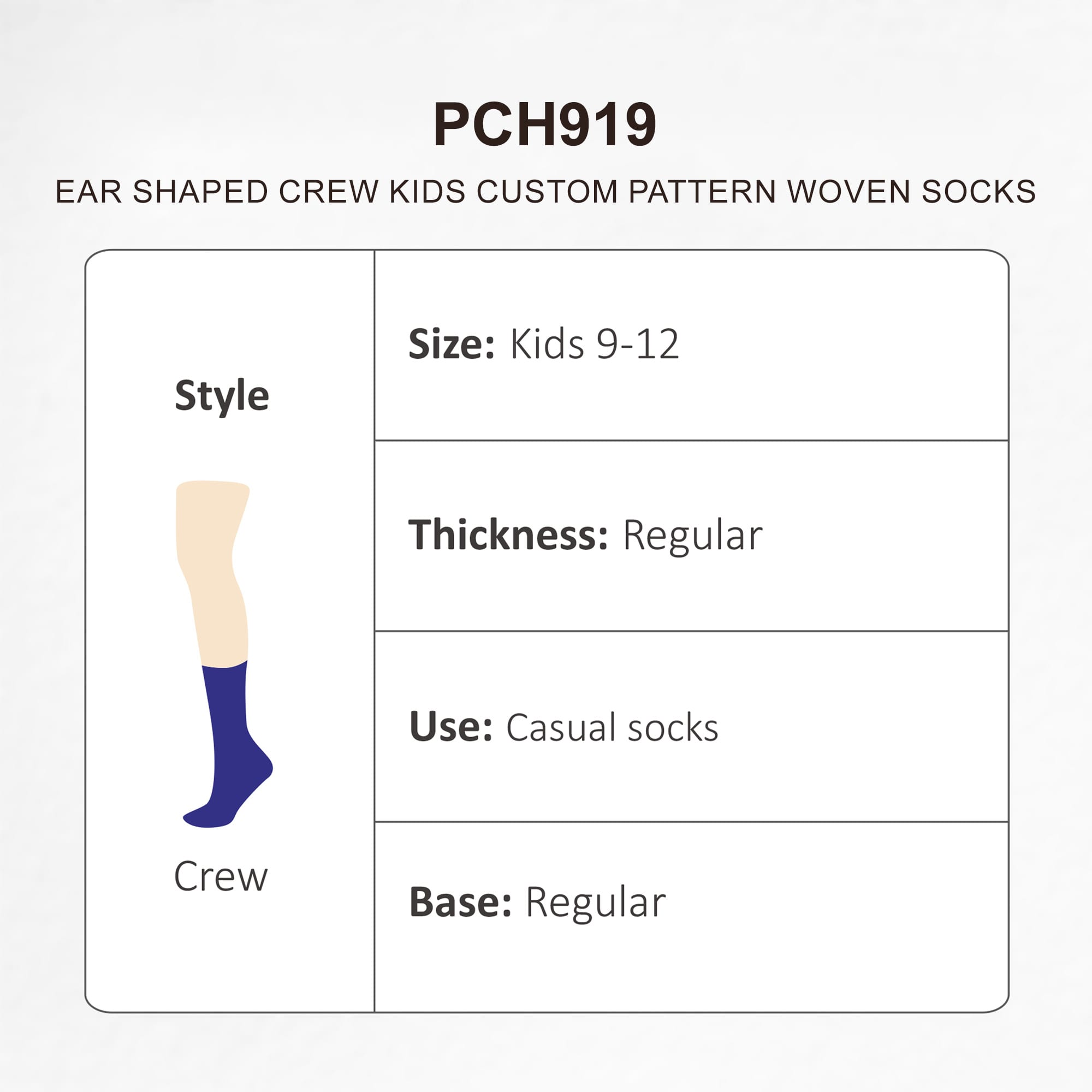 Ear Shaped Crew Kids Custom Pattern Woven Socks