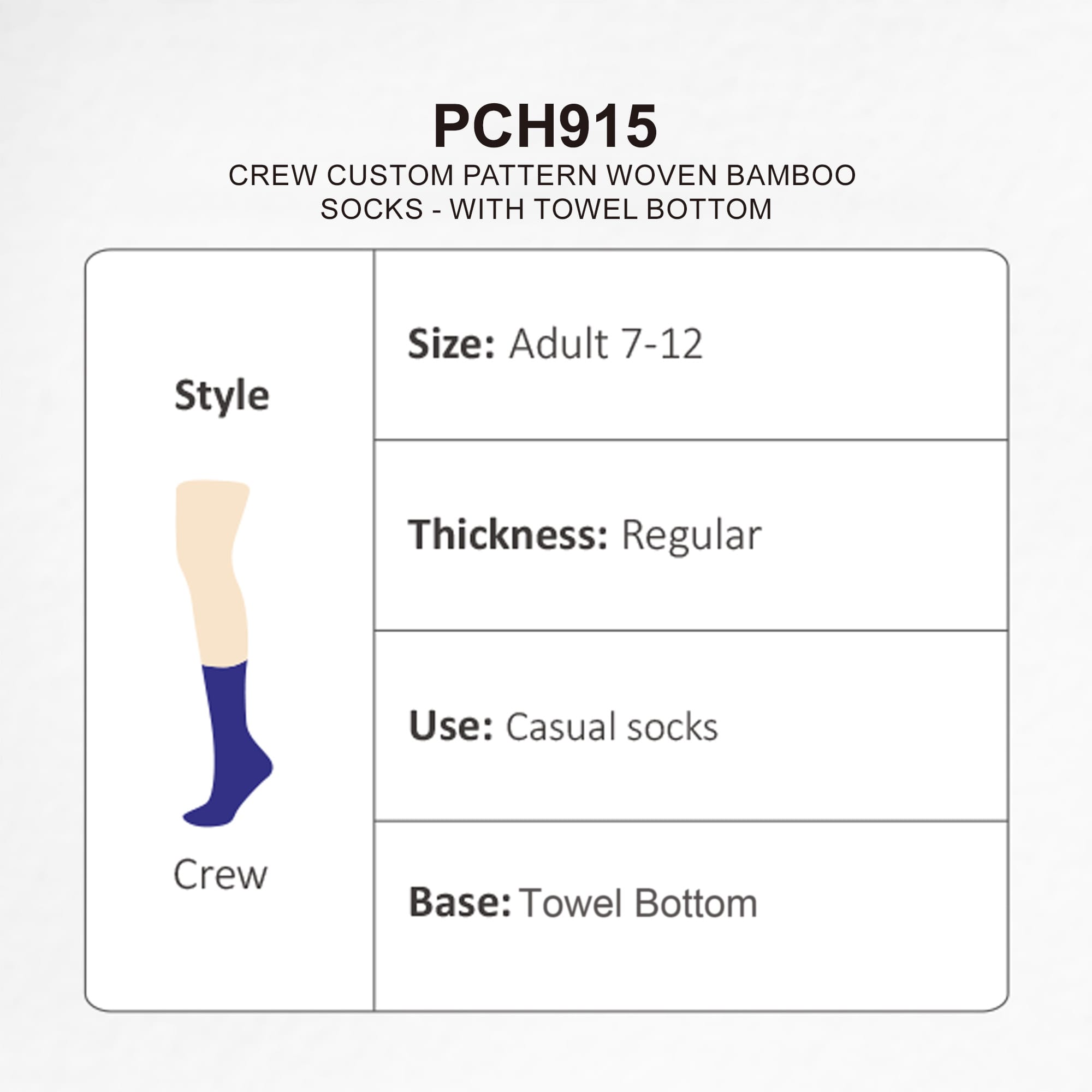 Crew Custom Pattern Woven Bamboo Socks - With Towel Bottom