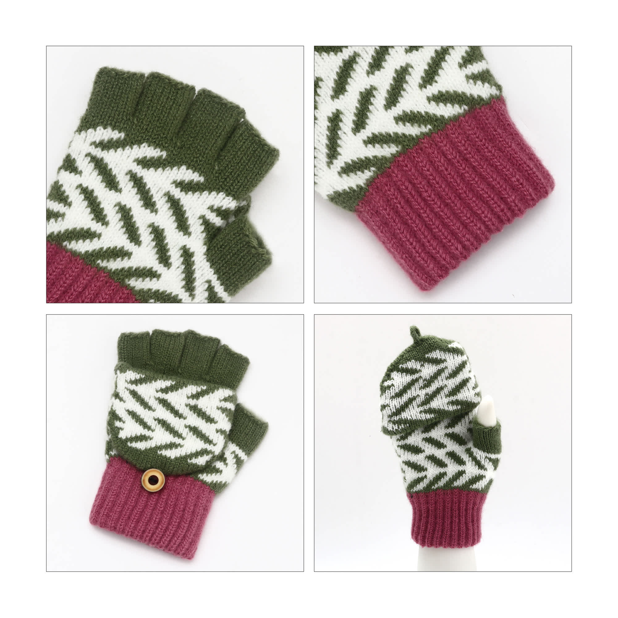 Kids Jacquard Fingerless Gloves with Flip Cover