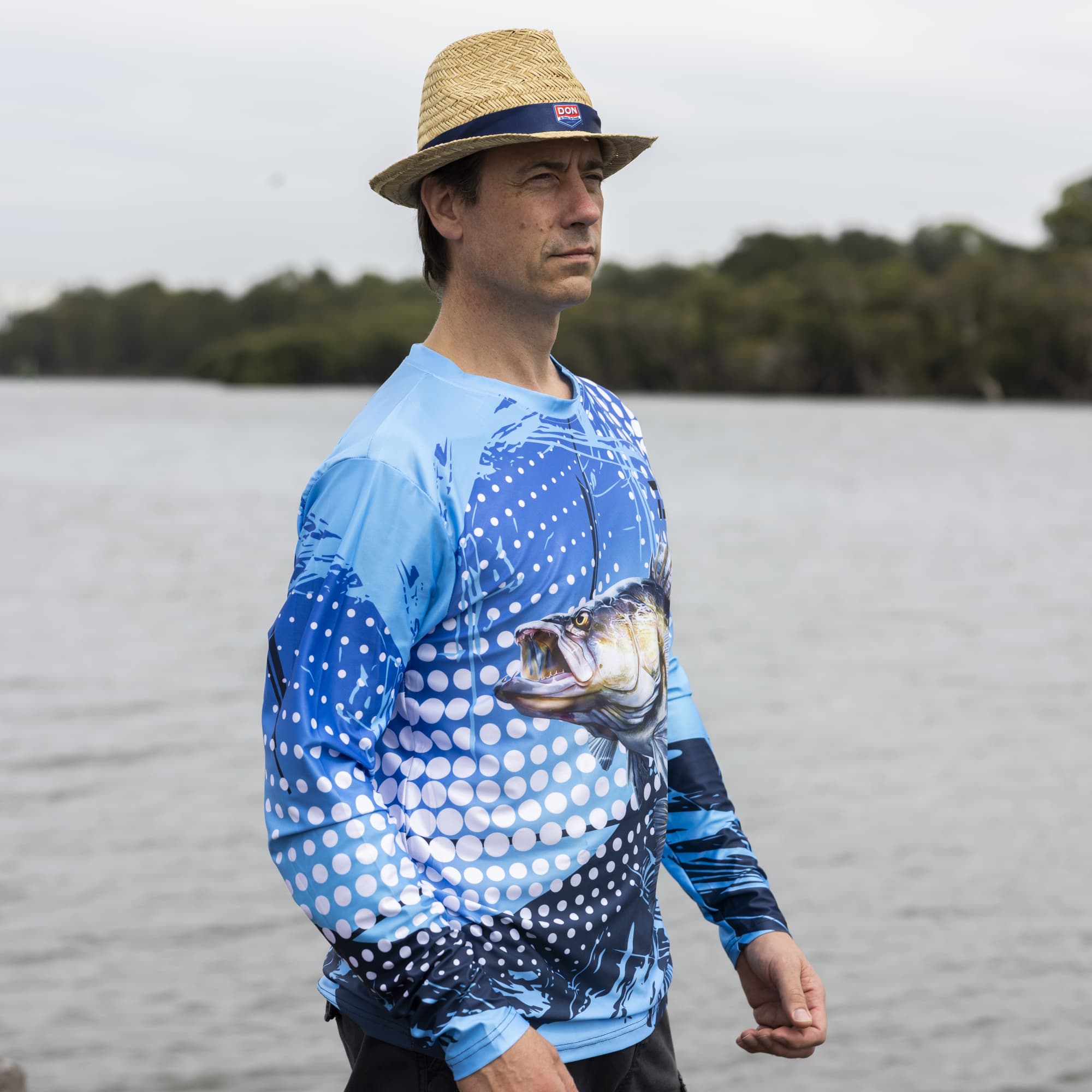 Men's Long Sleeve Polyester Sublimated Crew Neck Fishing Tee