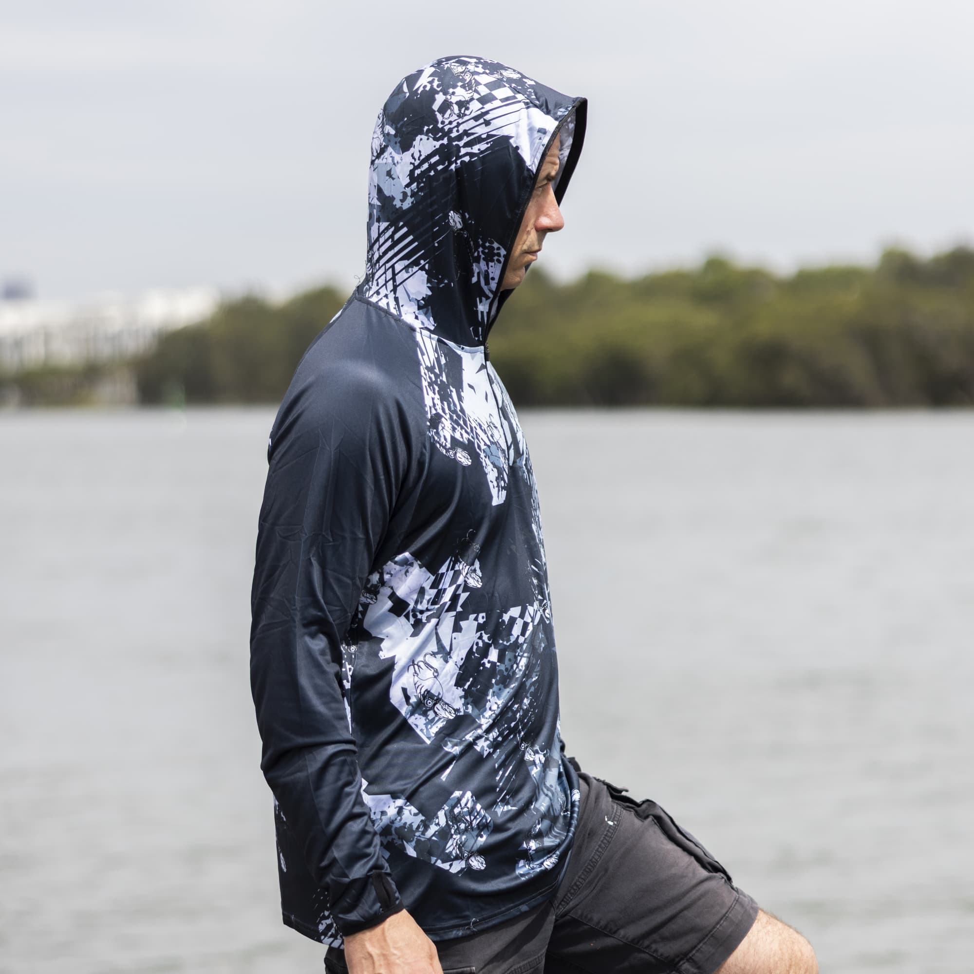 Men's Polyester Sublimated 1/4 Zip Fishing Hoodie
