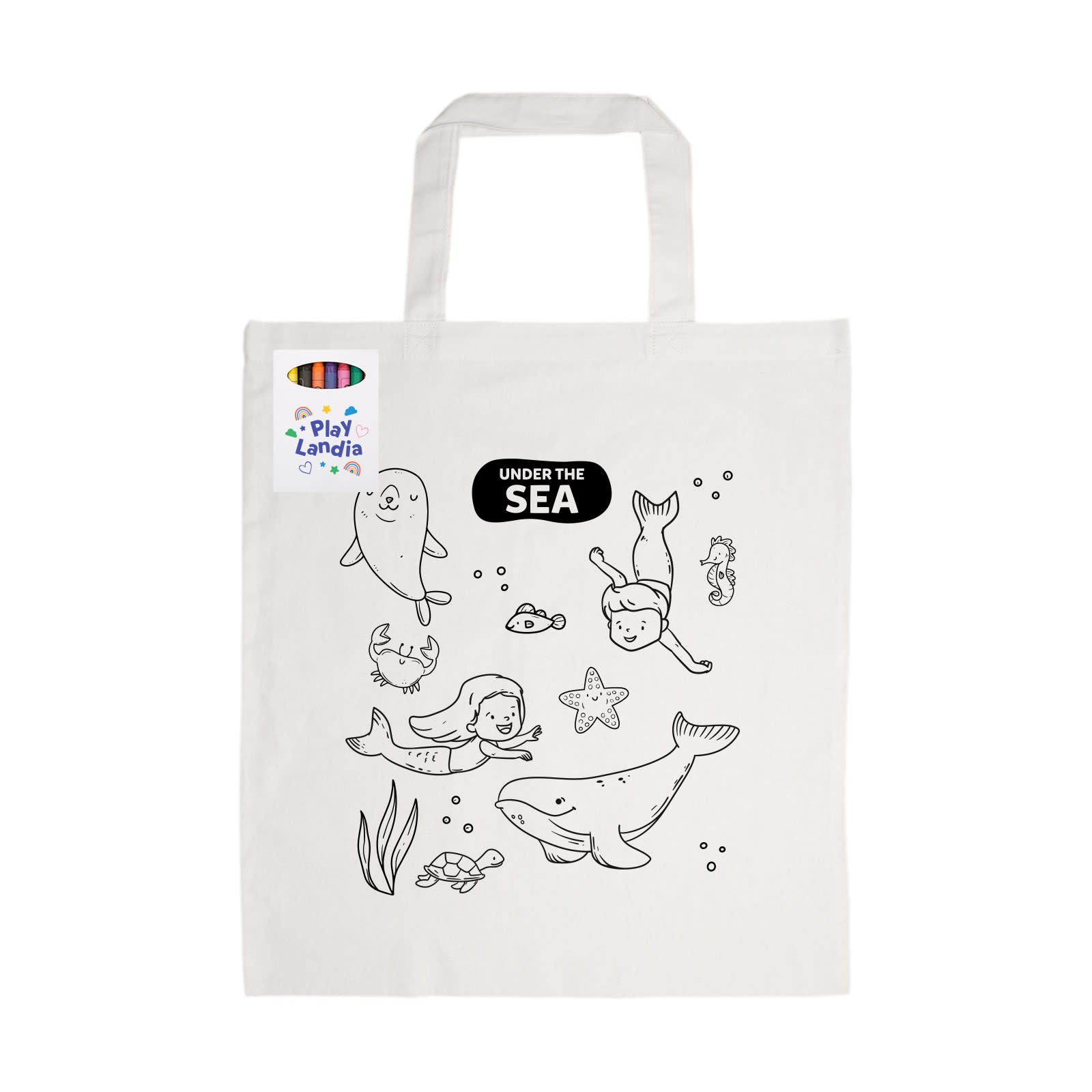 Colouring Short Handle Cotton Bag & Crayons