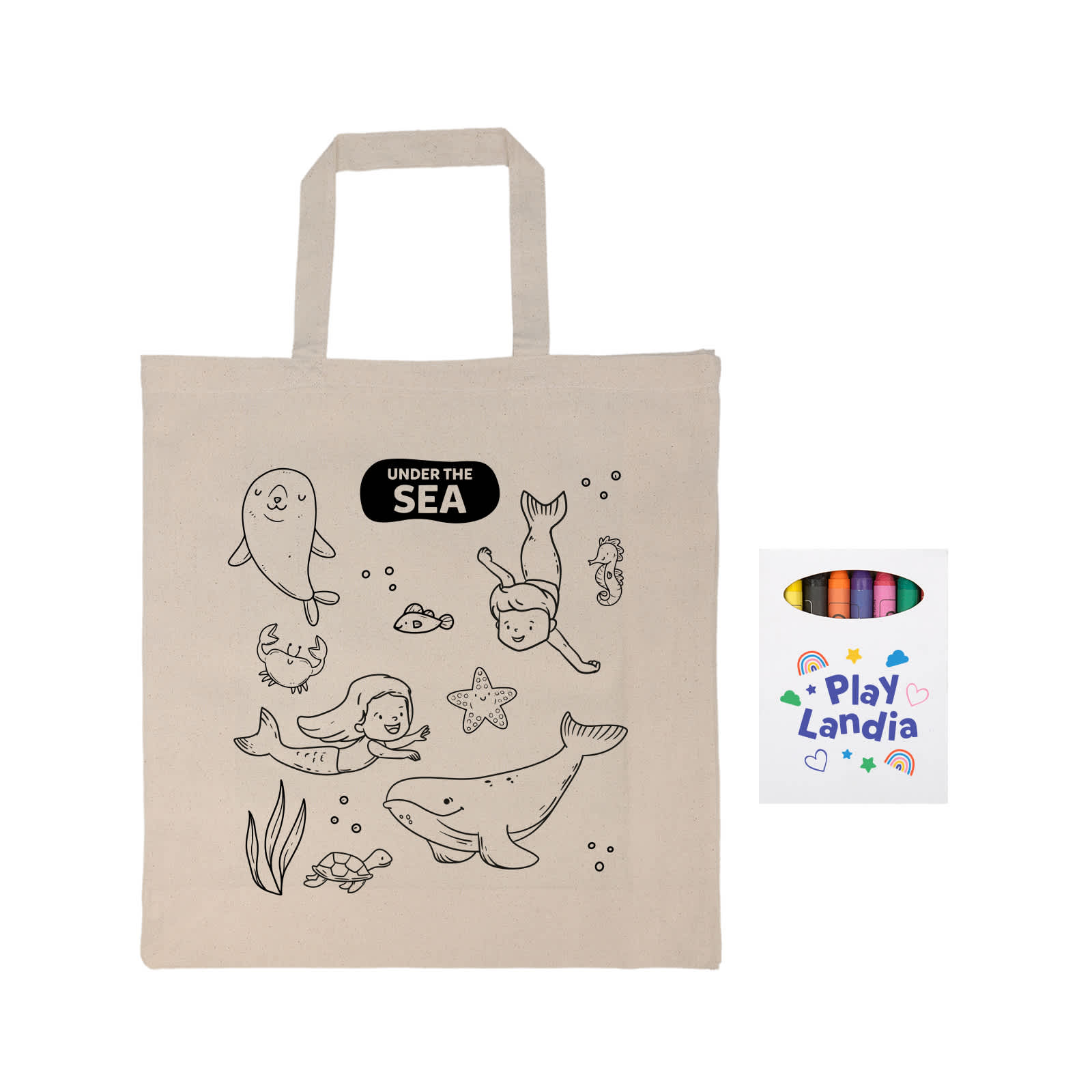 Colouring Short Handle Calico Bag & Crayons