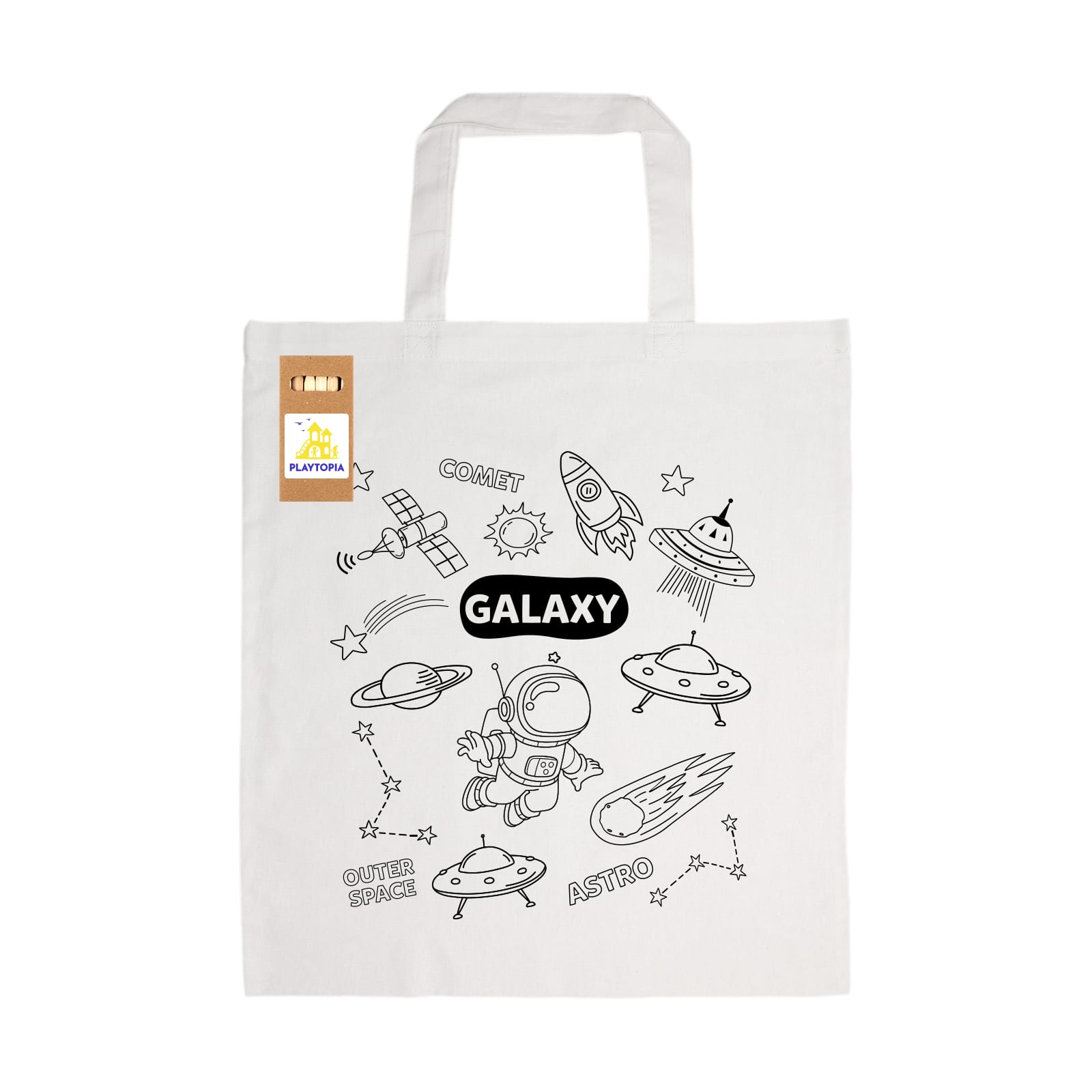 Colouring Short Handle Cotton Bag & Pencils