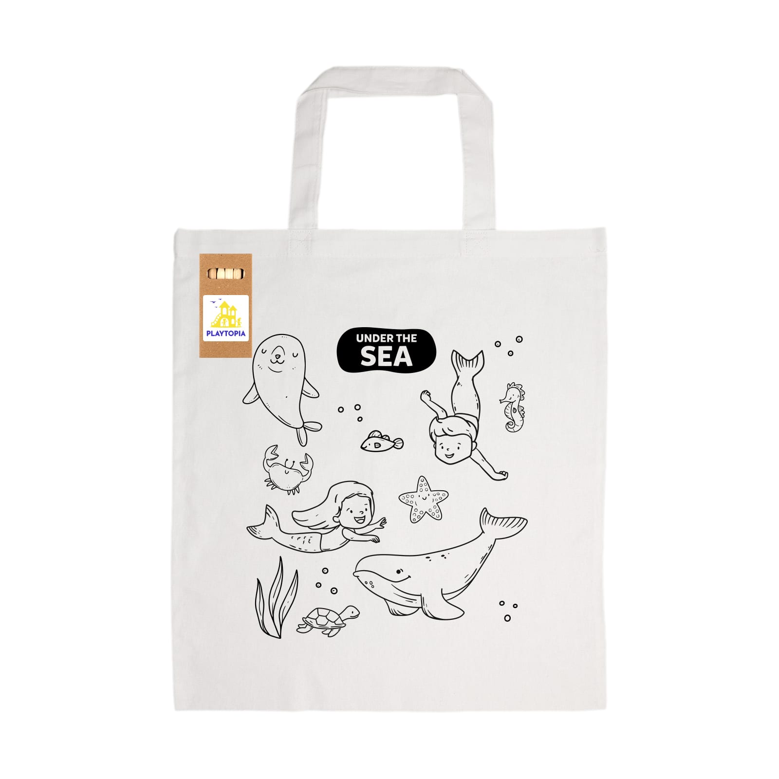 Colouring Short Handle Cotton Bag & Pencils